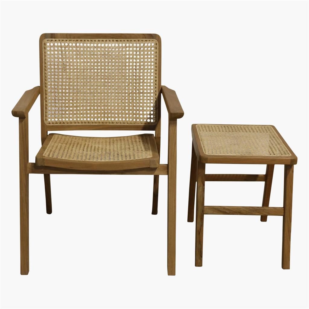 Vintagehaus Esszimmerstuhl Nova Teak Retro Rattan Wiener Geflecht Armlehnen
