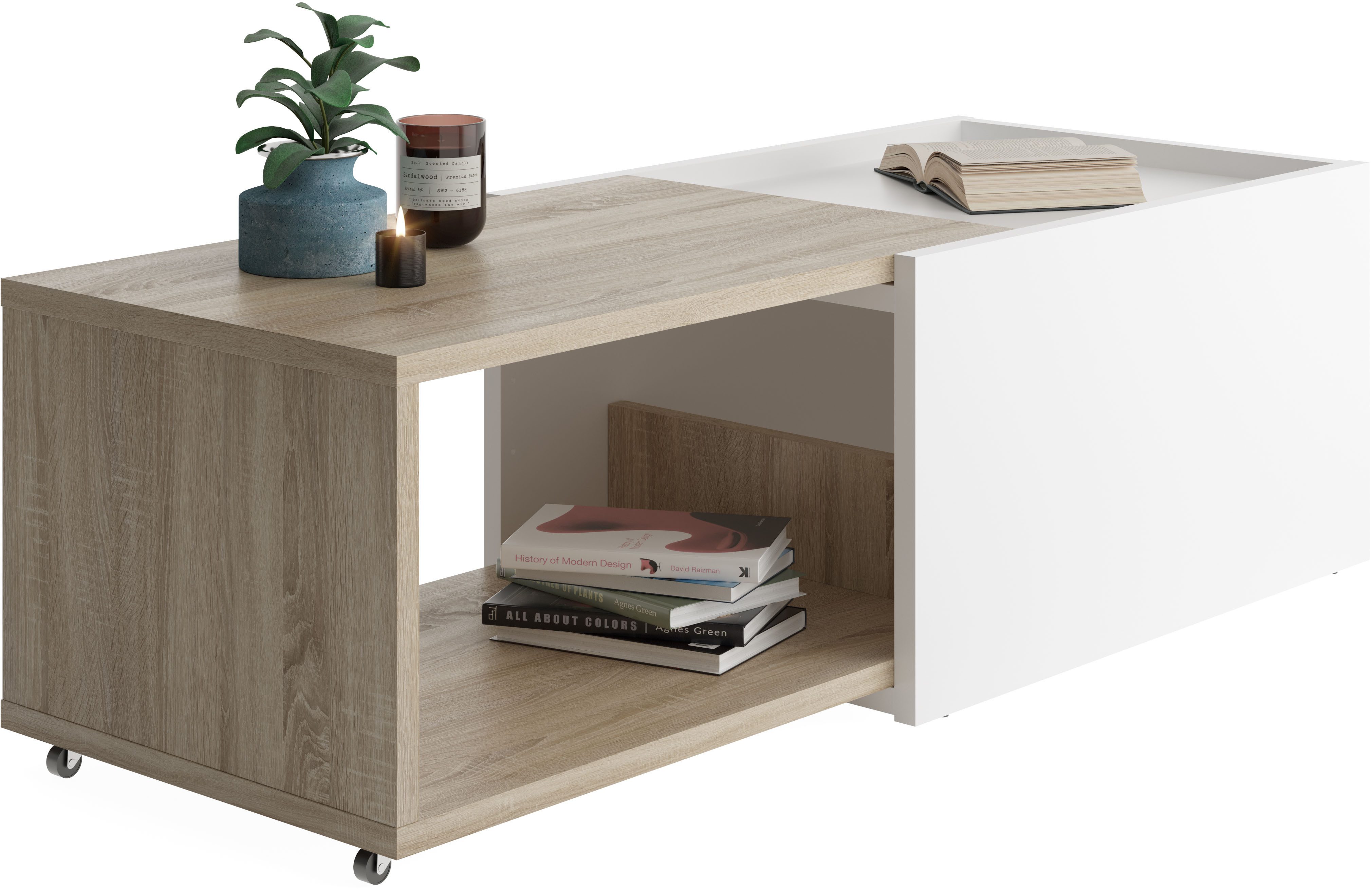 FMD Couchtisch Slide, flexibel ausziehbar, mit Rollen, Breite: 70 bis 125 cm