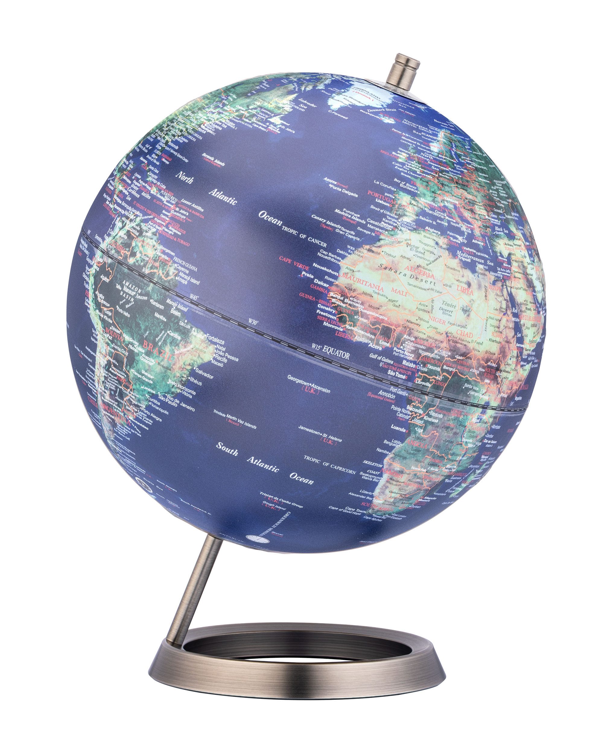 TROIKA Globus 23,5 Grad geneigt, Tischglobus 25 cm Durchmesser, Reliefkarte, (1-tlg), verchromter Metallfuß, Standglobus retro,Deko Geschenk für Erwachsene