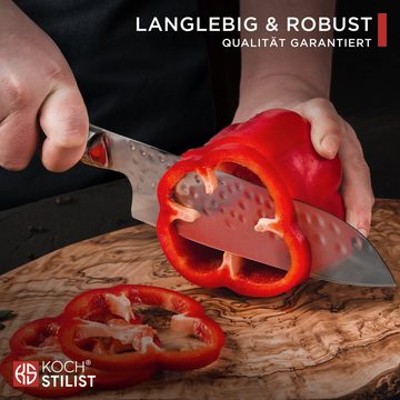 KOCHSTILIST by Kris Wu Santokumesser scharf, 18 cm - Santoku, Chefmesser, Kochmesser, Küchenmesser, Messer, X75-Carbonstahl-Plus (rostfrei)