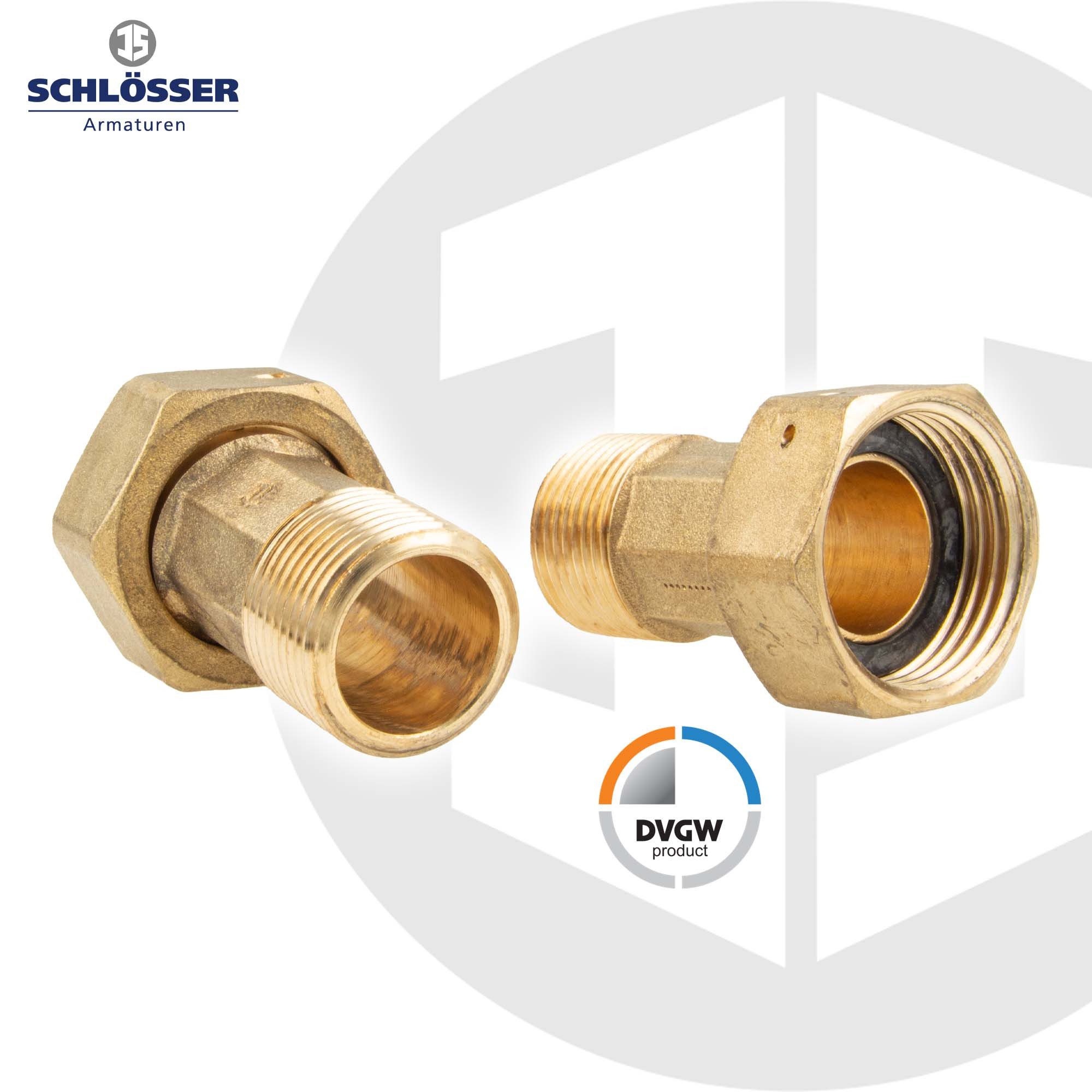 Schlösser Wasserzähler Verschraubungen Überwurfmutter x AG, Messing blank - 2-er Set