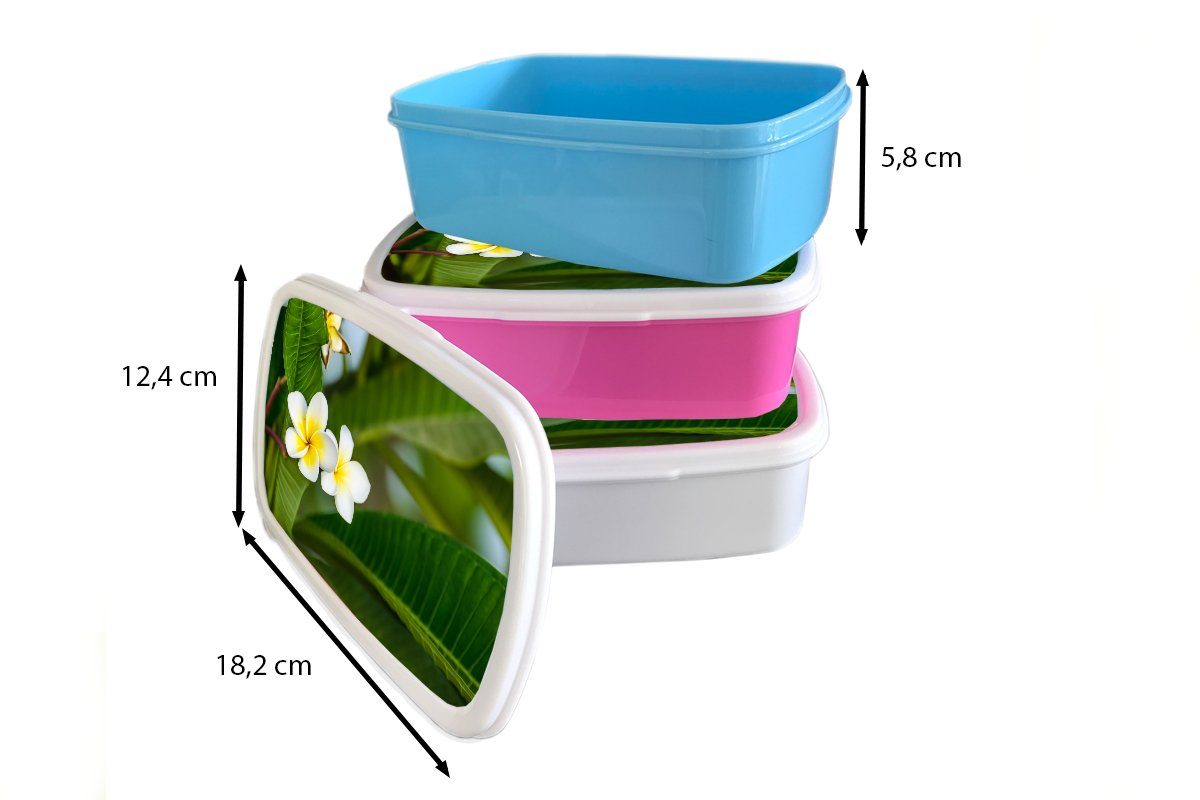 MuchoWow Lunchbox Blumen - Gelb Brotdose, und für weiß Mädchen für Erwachsene, Kunststoff, Kinder (2-tlg), und Brotbox Jungs - Blätter