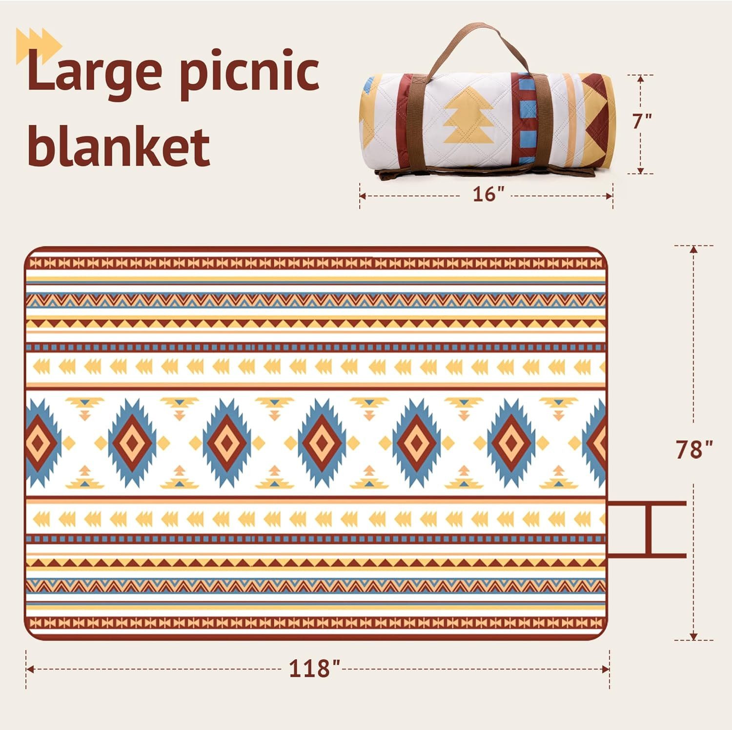 Picknickdecke 200x300 cm wasserdichte Picknickdecke faltbar mit Griff, FELIXLEO