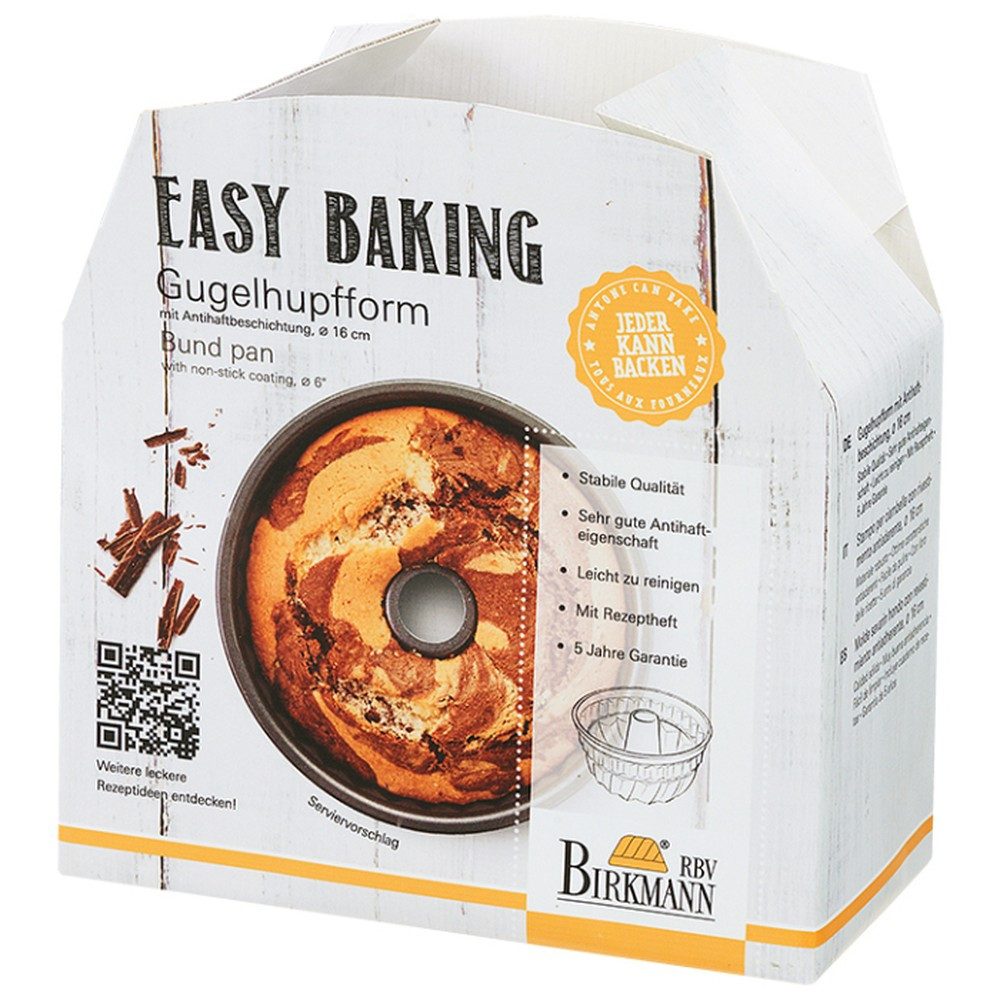 RBV Birkmann Gugelhupfform Gugelhupfform 16 cm Easy Baking antihaftbeschichtet, QR Code für Rezepte