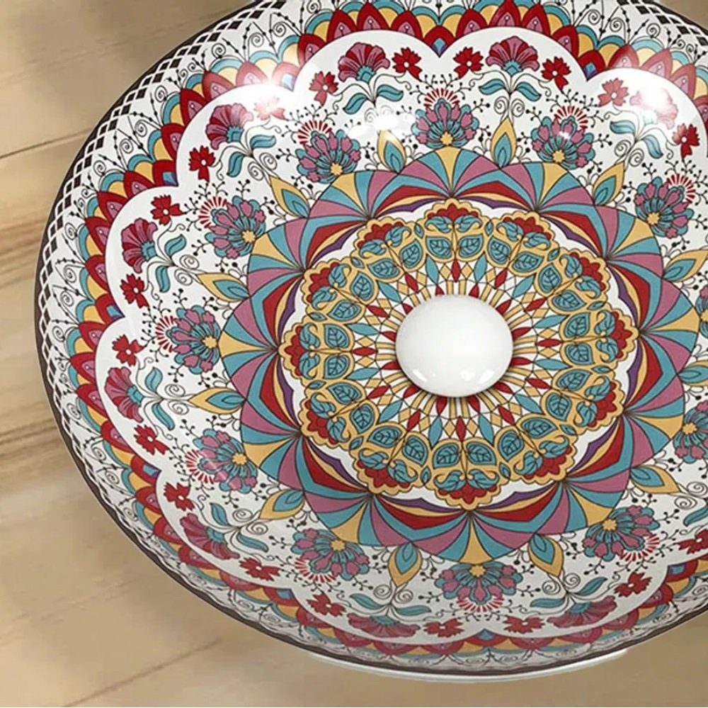 wohnwerk.idee Aufsatzwaschbecken Waschbecken Bunt Rot Blau Vintage Mexikanisch Ornamente Arte