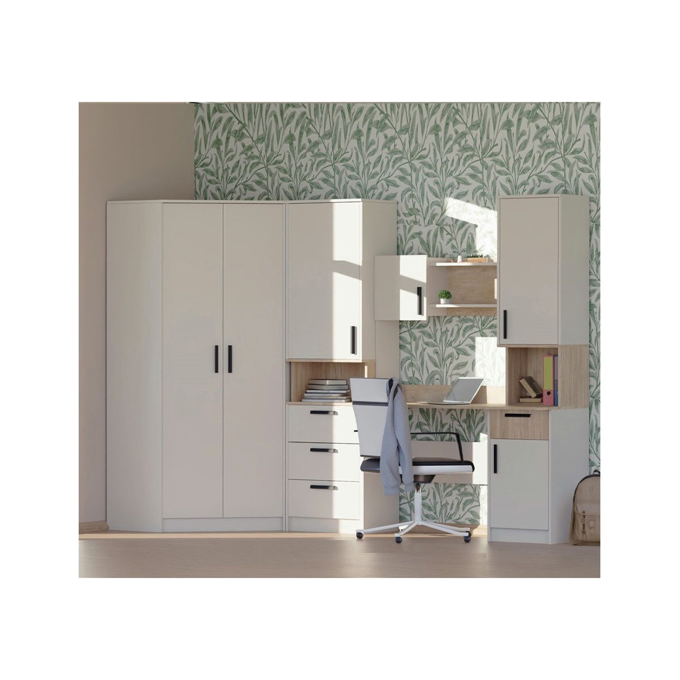 Marmex Möbel Jugendzimmer-Set GRANT SET 28 C, (Eckschrank, Regal, Schreibtisch), Soft-Close-Türen