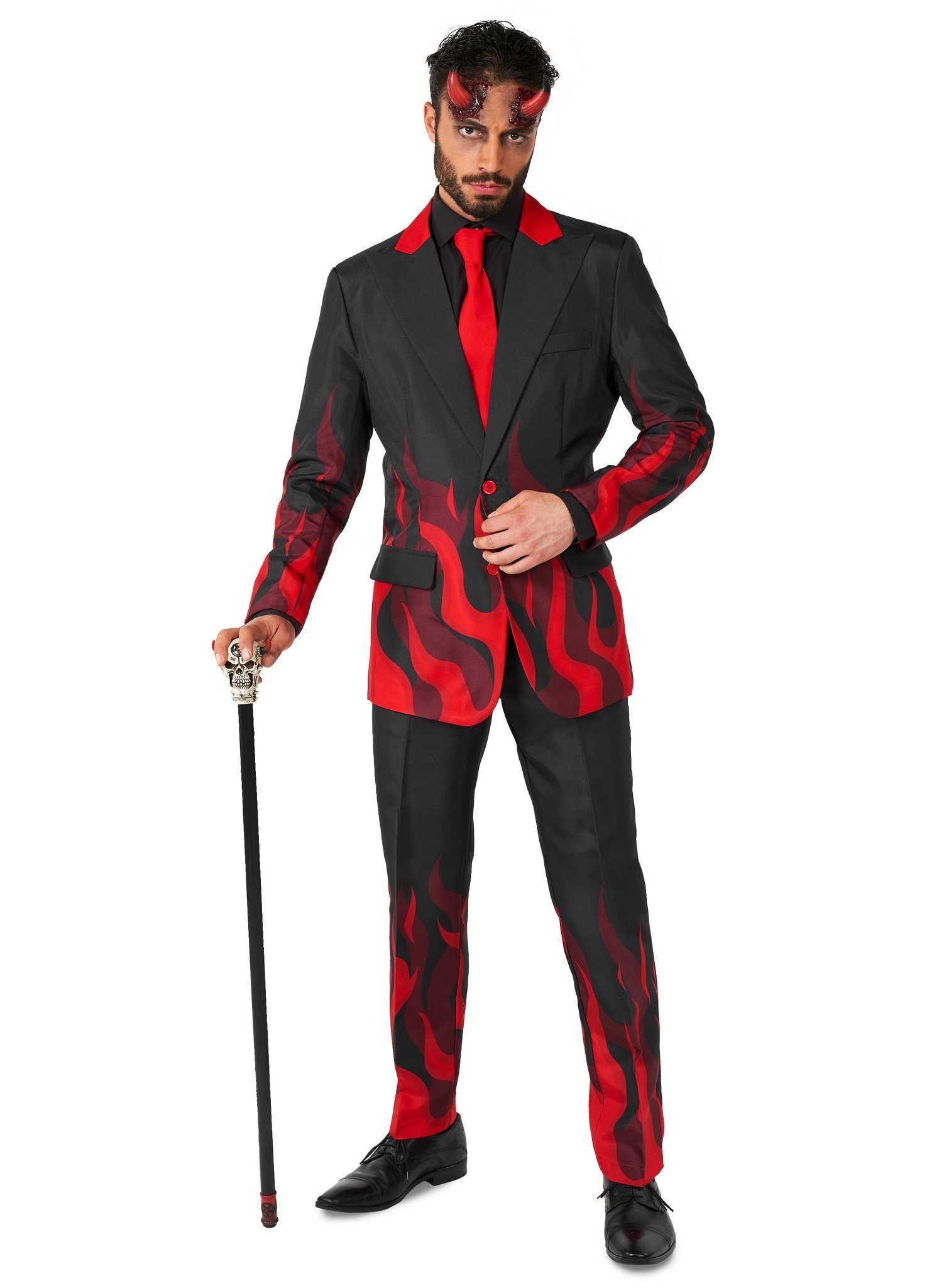 Opposuits Partyanzug Teufel Anzug, Black Devil Dämon Party Kostüm, Teuflisch guter Anzug für Halloween