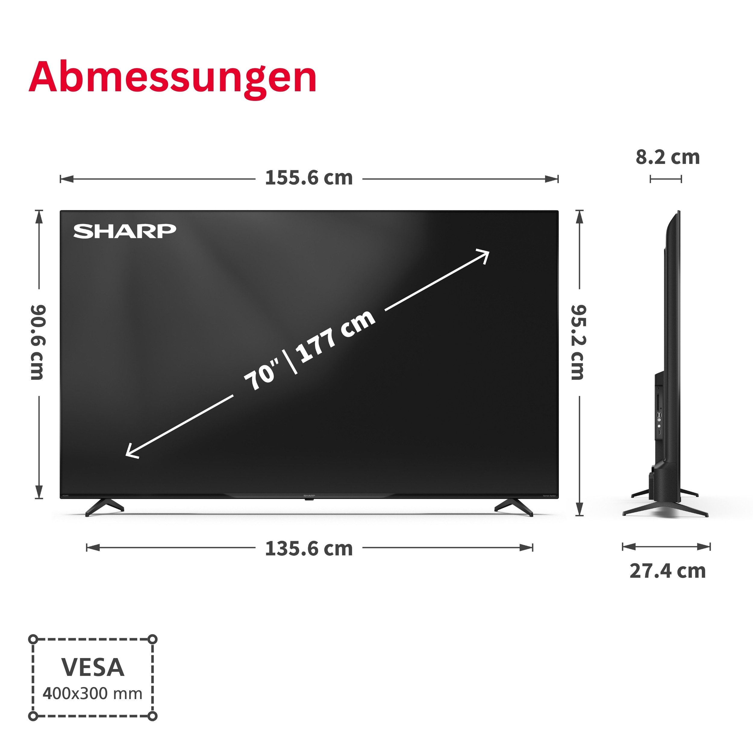 Sharp 70HP5765E QLED-Fernseher (177 cm/70 Zoll, 4K Ultra HD, Google TV, Google TV, HDR Dolby Vision & Atmos, Sound by Harman Kardon)