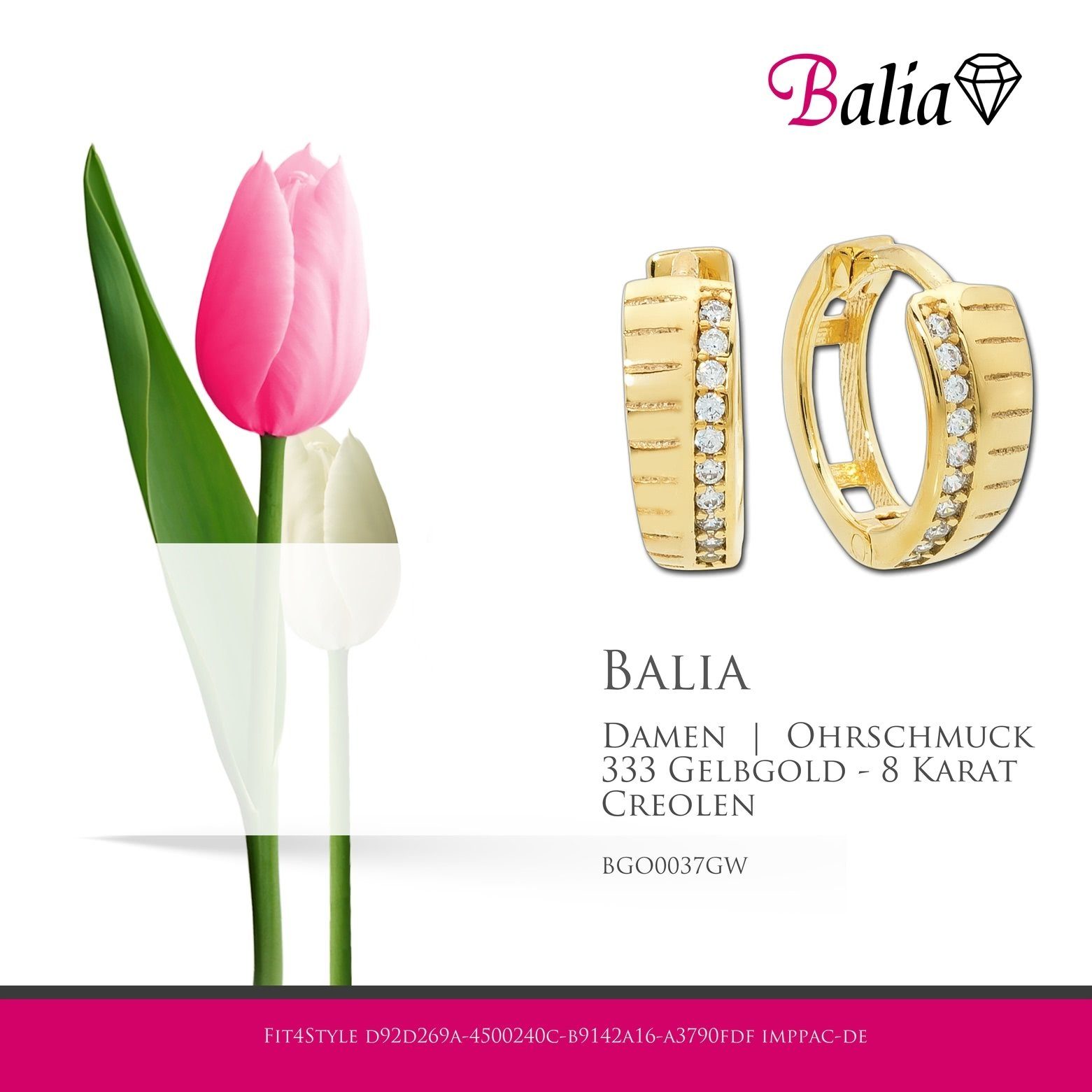 (Creolen), weiß, Damen Balia aus Creolen - 333 Damen Gelbgold Muster gold für Balia Karat, 8 Creolen 8Karat Gelbgold Farbe: Creolen Paar