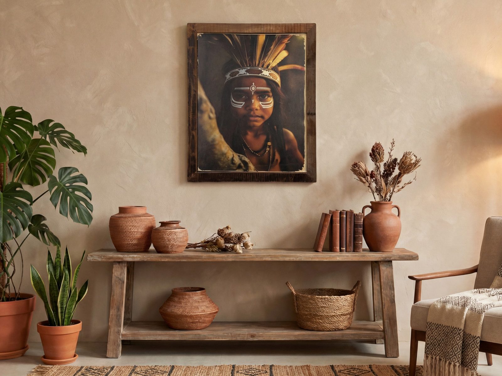 massivum Wandbild Wandbild - Roots of Tradition, Massivholz Ethno Design