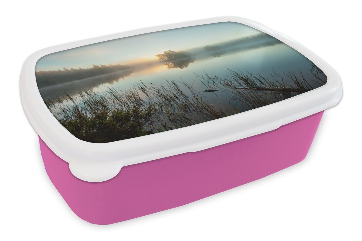 MuchoWow Lunchbox Sonnenaufgang am See, Kunststoff, (2-tlg), Brotbox für Erwachsene, Brotdose Kinder, Snackbox, Mädchen, Kunststoff rosa