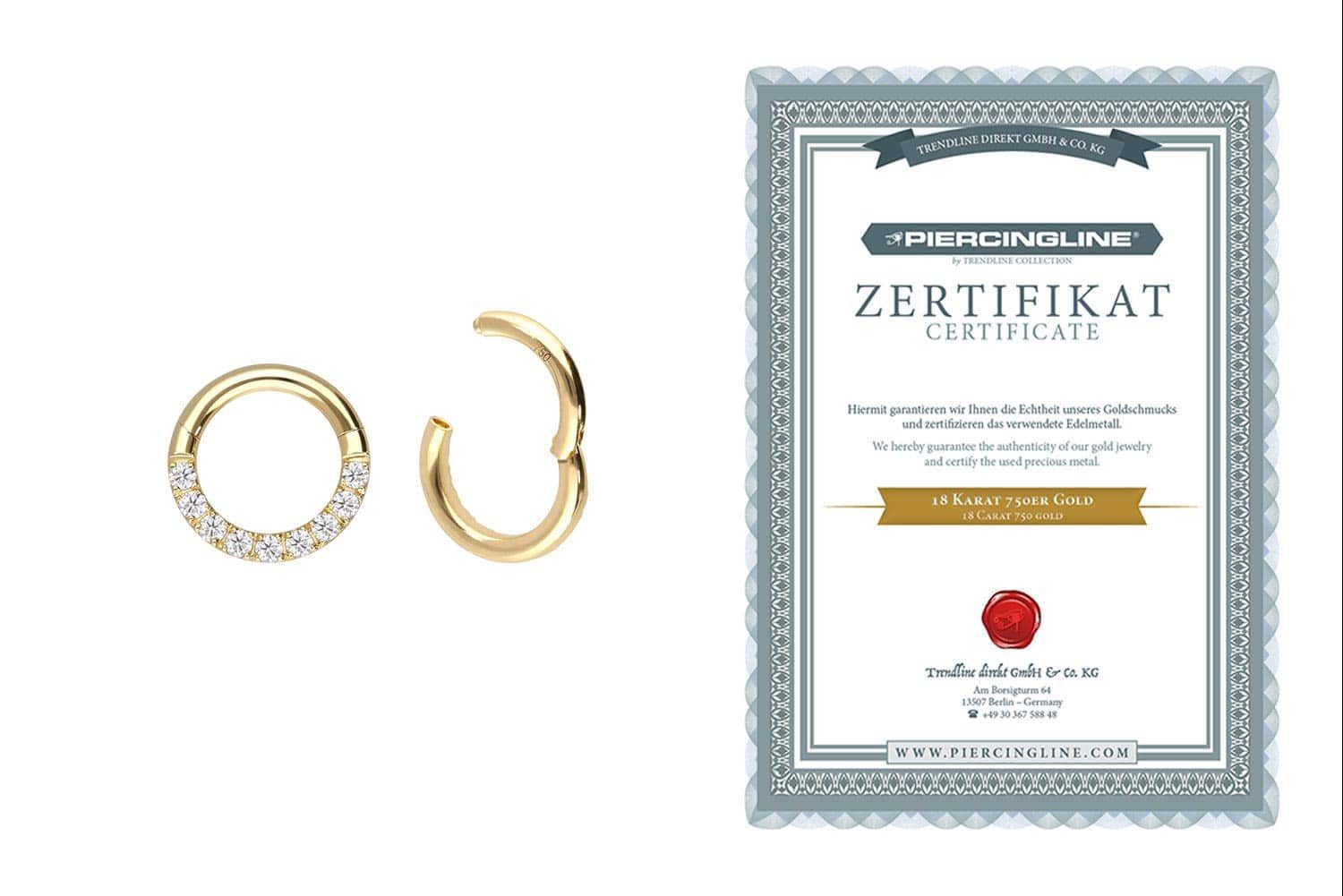 PIERCINGLINE Nasenpiercing 18 Karat Gold Segmentring Clicker EINGEFASSTE MO günstig online kaufen