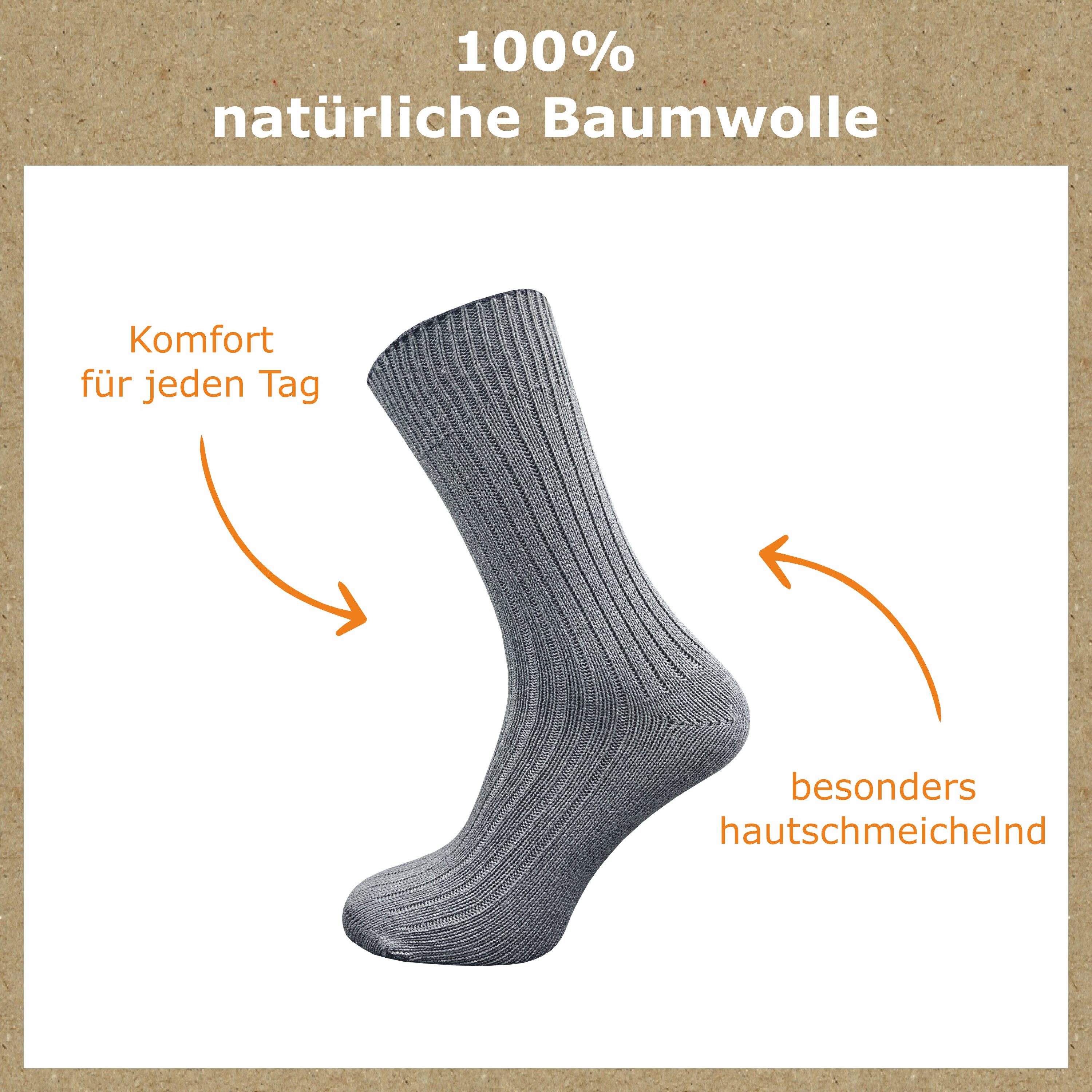GAWILO Komfortsocken "Natur" aus 100% reiner, naturbelassener Baumwolle für Damen & Herren (6 Paar) Etwas gröber gestrickt für extra Tragekomfort & angenehmes Hautgefühl