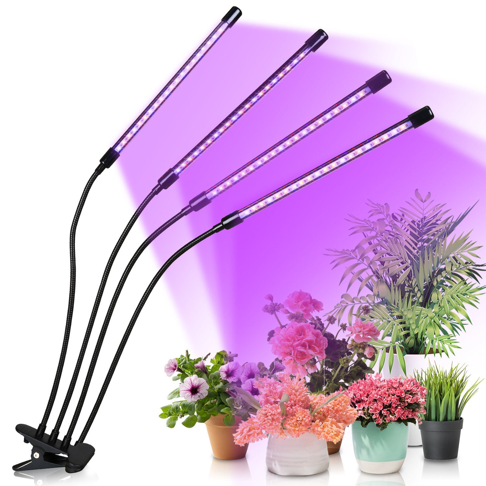 Gimisgu Pflanzenlampe LED Pflanzenlicht 80 Wachstumslampe Dimmstufen 10 Grow 4 Köpfe Lampe Pflanzen LED Pflanzenleuchte, Zimmerpflanzen Vollspektrum LEDs