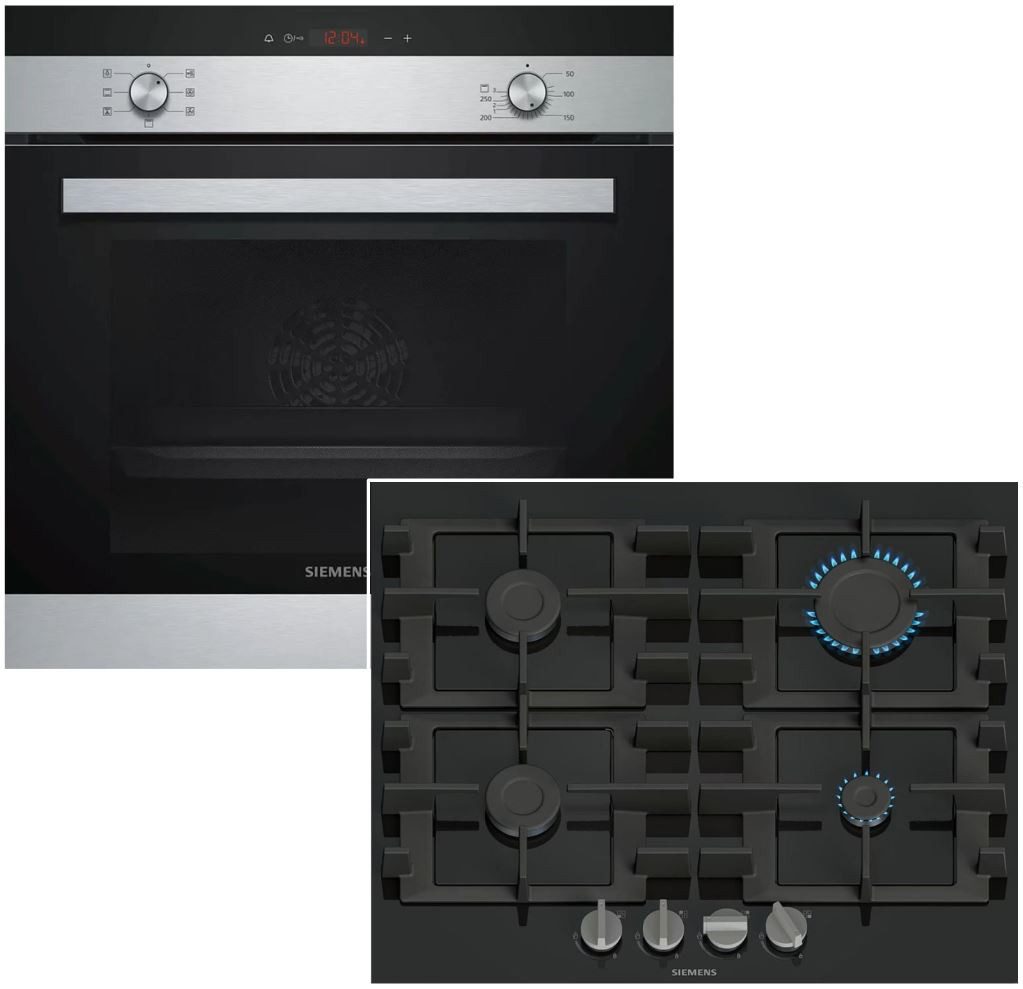 SIEMENS Backofen-Set Edelstahl Einbau Backofen 3D Heißluft Schnellaufheizung Gas Kochfeld, mit Nachrüstbar