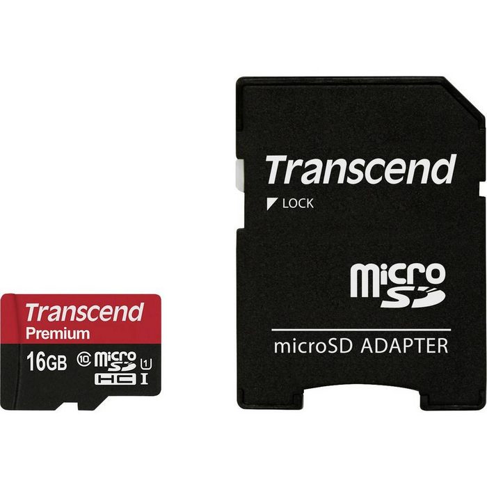 Transcend microSDHC-Karte 16GB Class 10 UHS-1 inkl. Speicherkarte (inkl. SD-Adapter)