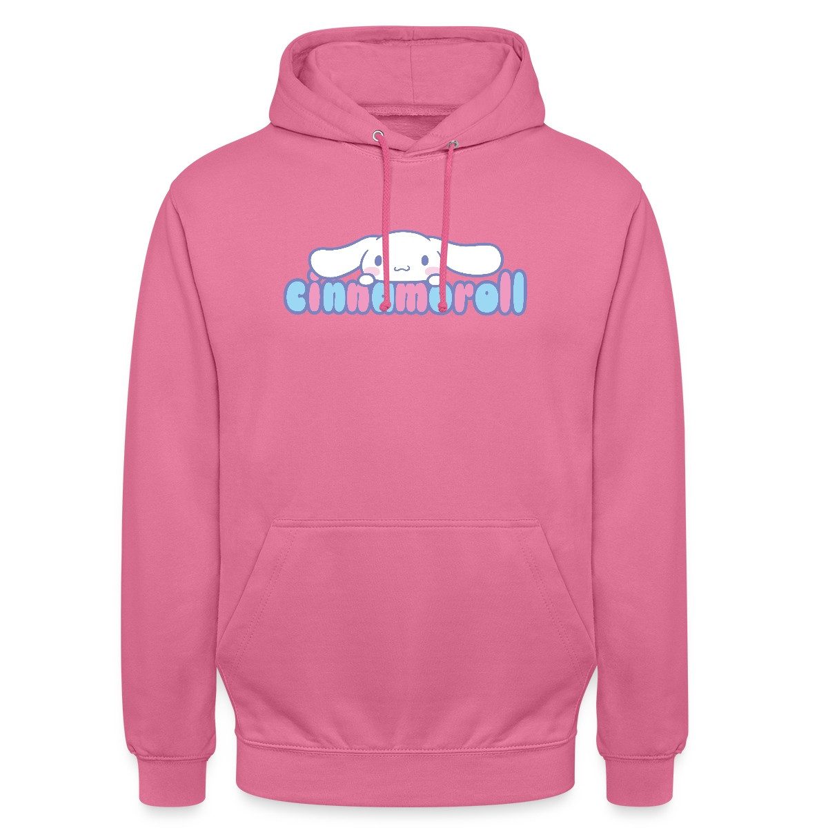 Spreadshirt Hoodie Cinnamoroll Guckt Über Schriftzug Unisex Hoodie (1-tlg) Unisex-Schnitt: Sitzt bei Männern körpernah, bei Frauen weit