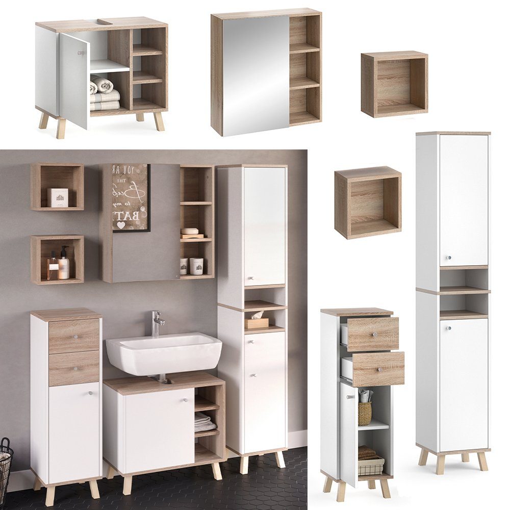 Vicco Badmöbel-Set Senyo, Weiß/Sonoma, 5 Teile, günstig online kaufen