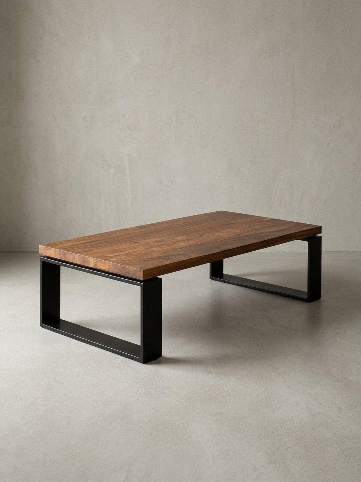 KADIMA DESIGN Couchtisch Couchtisch 115x35x60 cm Massiv Holz Sofatisch Wohnzimmertisch Modern (Modern, Tisch Wohnzimmer), Metallgestell, Wohnzimmertisch Rechteckig Massivholz Braun, Holztisch