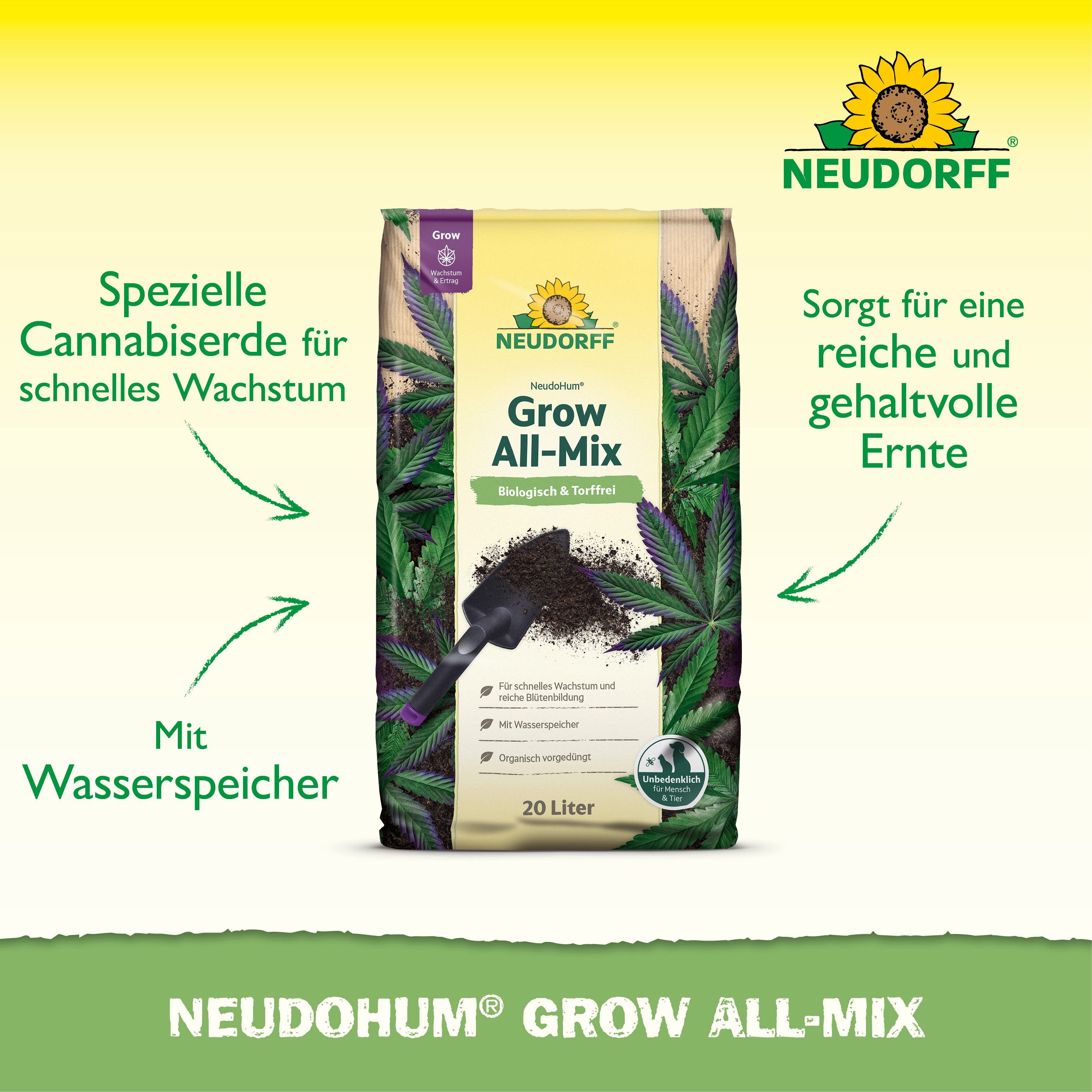 Neudorff Blumenerde NeudoHum Grow Erde All-Mix 20 L, mit Organisch vorgedüngtes Kultursubstrat, (Gebrauchsfertiges Kultursubstrat für Cannabis-Sorten, Organisch – Bild 2 von 5