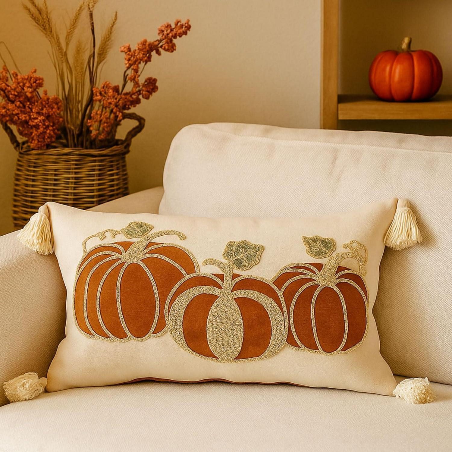 LuxusKollektion Kissenbezug Herbst Deko Kissenbezug Kürbis/Ahornblatt 45x45cm