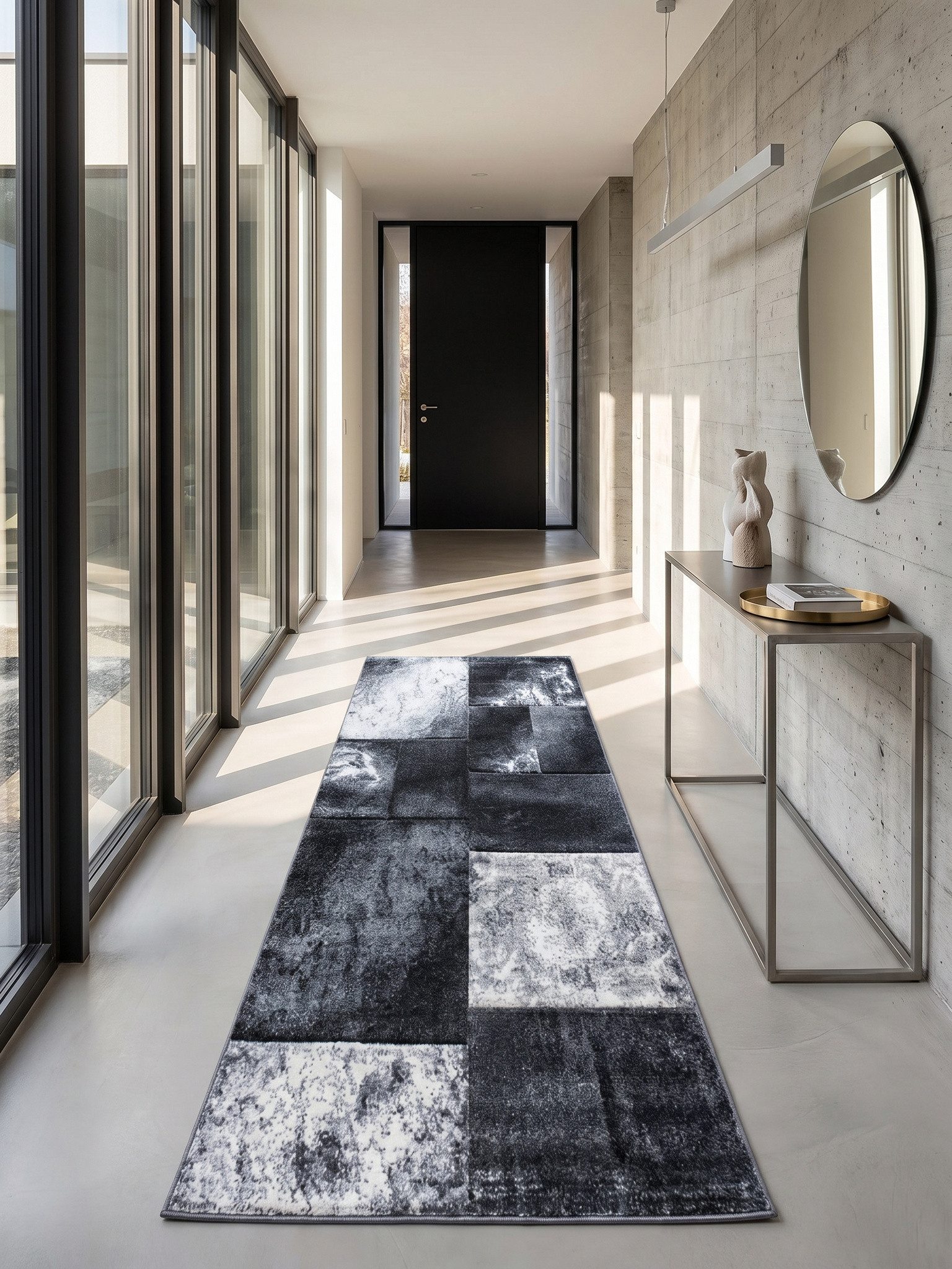 KADIMA DESIGN Teppich Kurzflor Teppich Strapazierfähig LATEMAR Karo Läufer 80x300 Flur, Läufer, Höhe: 15 mm, Grau, 80x150 cm, Strapazierfähig Fußbodenheizung Karo Waschbar
