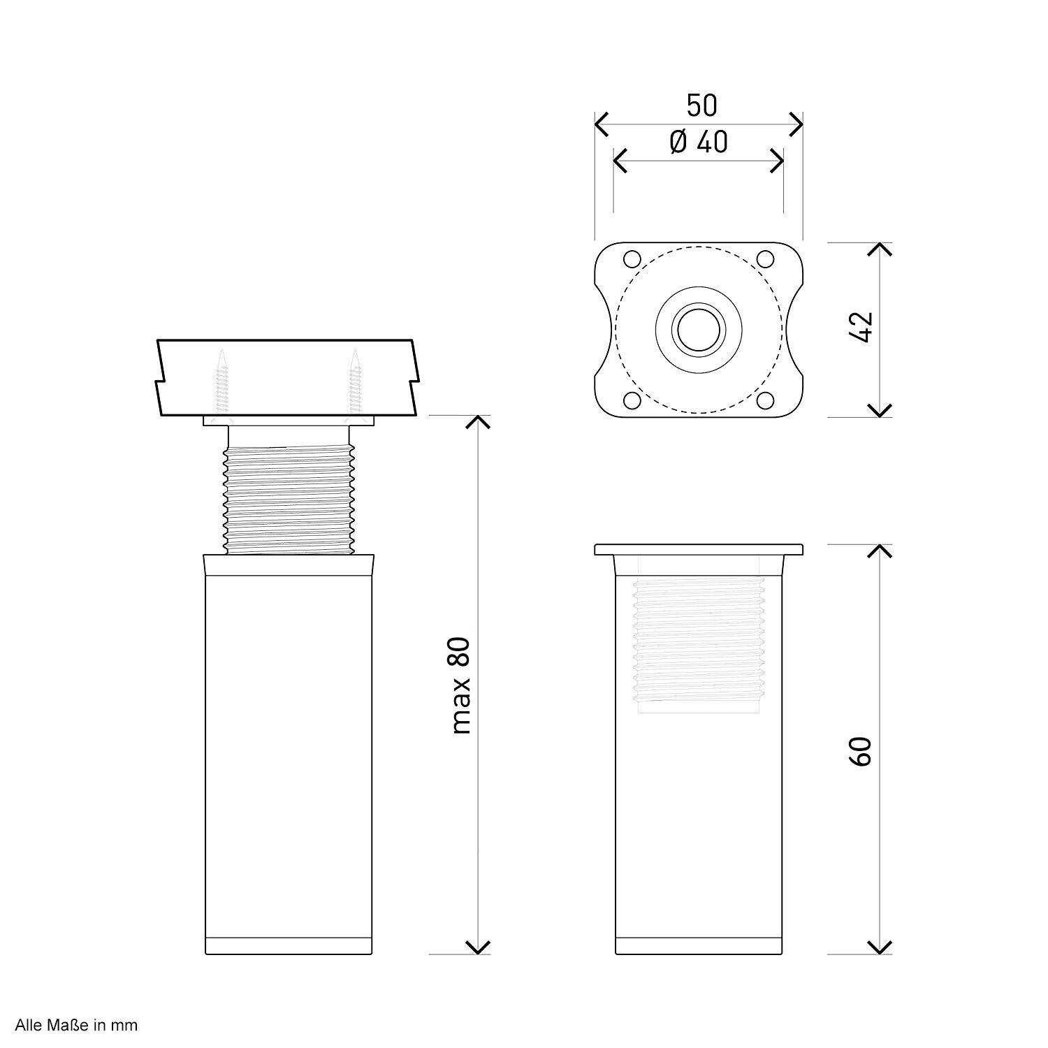 sossai® 4er Möbelfuß Aluminium & (4-St), höhenverstellbar, Runde Design: Set, 8er Schrankfüße,