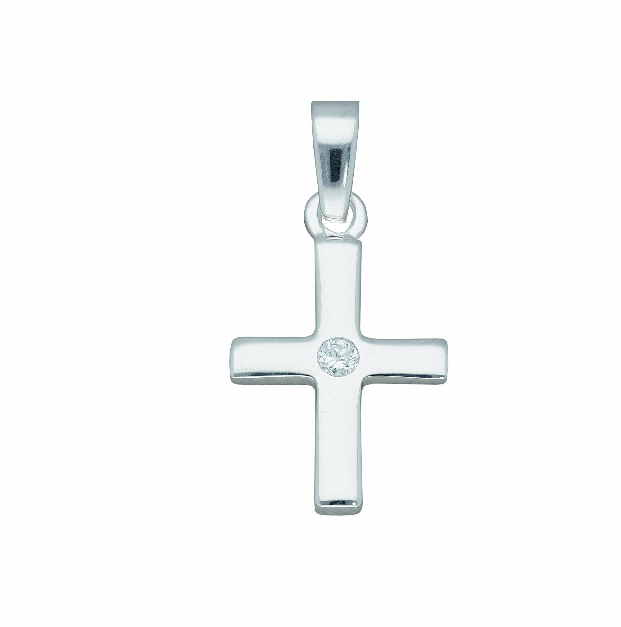 Adelia´s Kette mit Anhänger 925 Silber Kreuz Anhänger mit Zirkonia,  Schmuckset - Set mit Halskette, Maße des Anhängers - Breite 12,2 mm - Höhe  16,5 mm