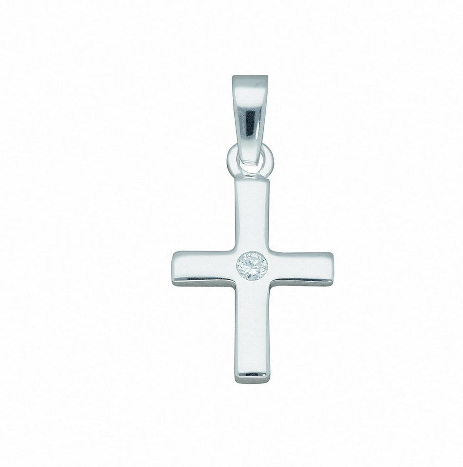 Adelia´s Kette mit Anhänger 925 Silber Kreuz Anhänger mit Zirkonia,  Schmuckset - Set mit Halskette, Maße des Anhängers - Breite 12,2 mm - Höhe  16,5 mm