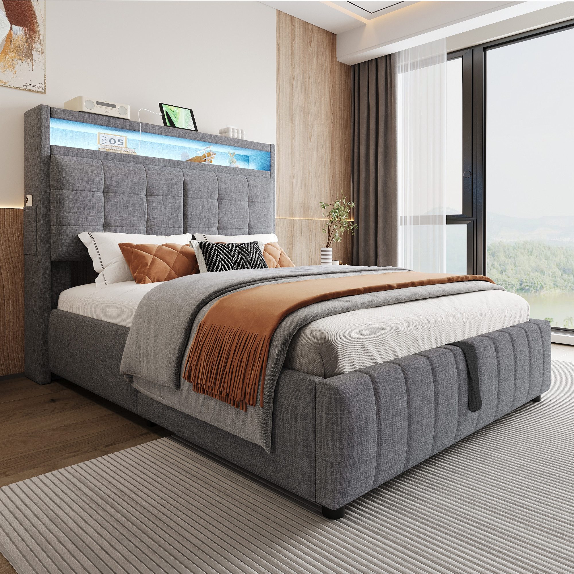 HAUSS SPOLE Polsterbett 140x200 cm, mit LED-Beleuchtung und USB-Steckdose, günstig online kaufen