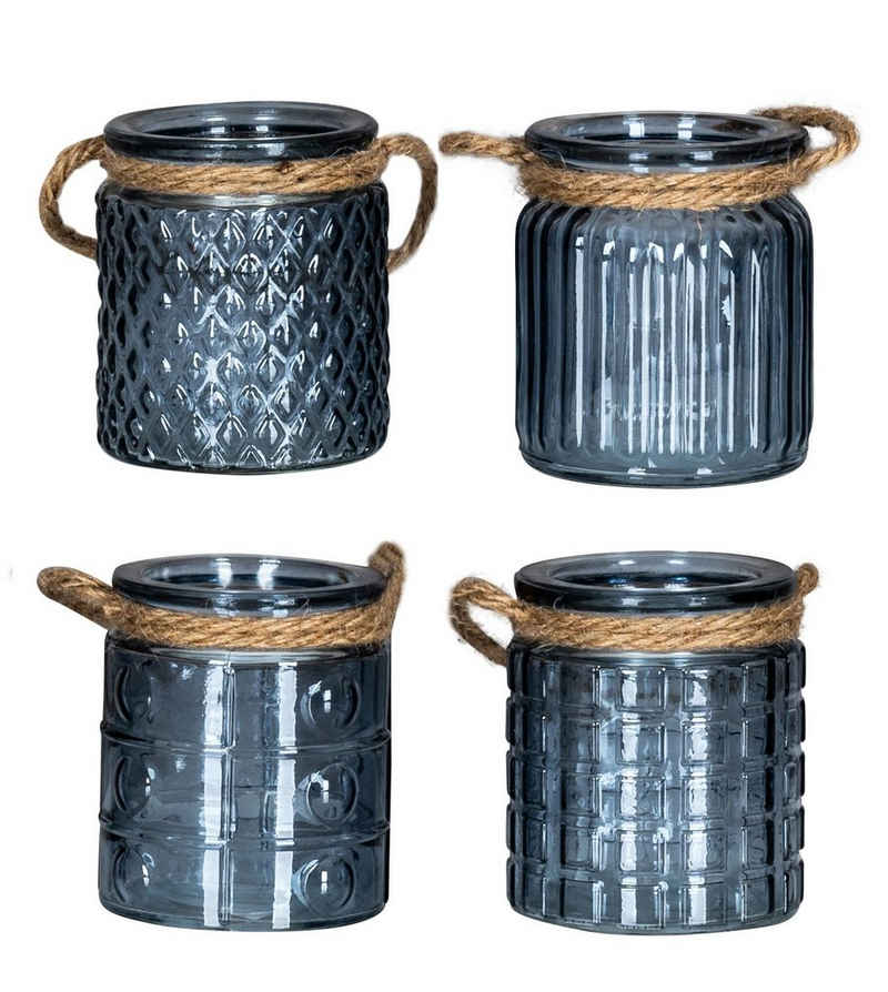 Levandeo® Teelichthalter, 4er Set Windlicht H10cm Glas Blau Teelichthalter Tischdeko Kerzen