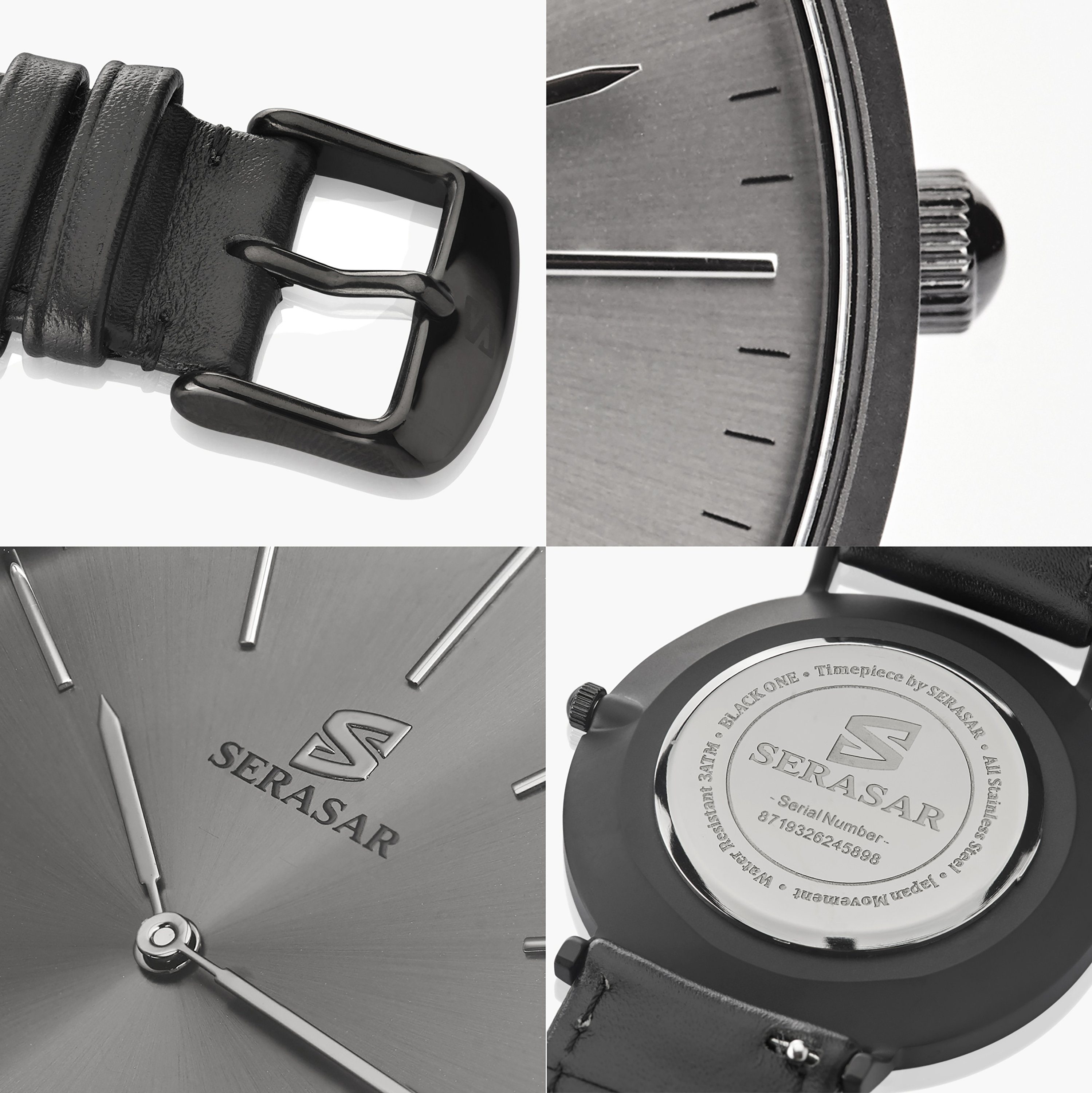 (35gr) Quarzuhr und leicht sehr SERASAR flach Japanischem Armbanduhr  Quarzwerk mit (1-tlg), ONE", "BLACK (6mm) sehr