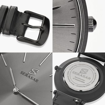 SERASAR Quarzuhr Armbanduhr  "BLACK ONE", (1-tlg), sehr flach (6mm) und sehr leicht (35gr) mit Japanischem Quarzwerk