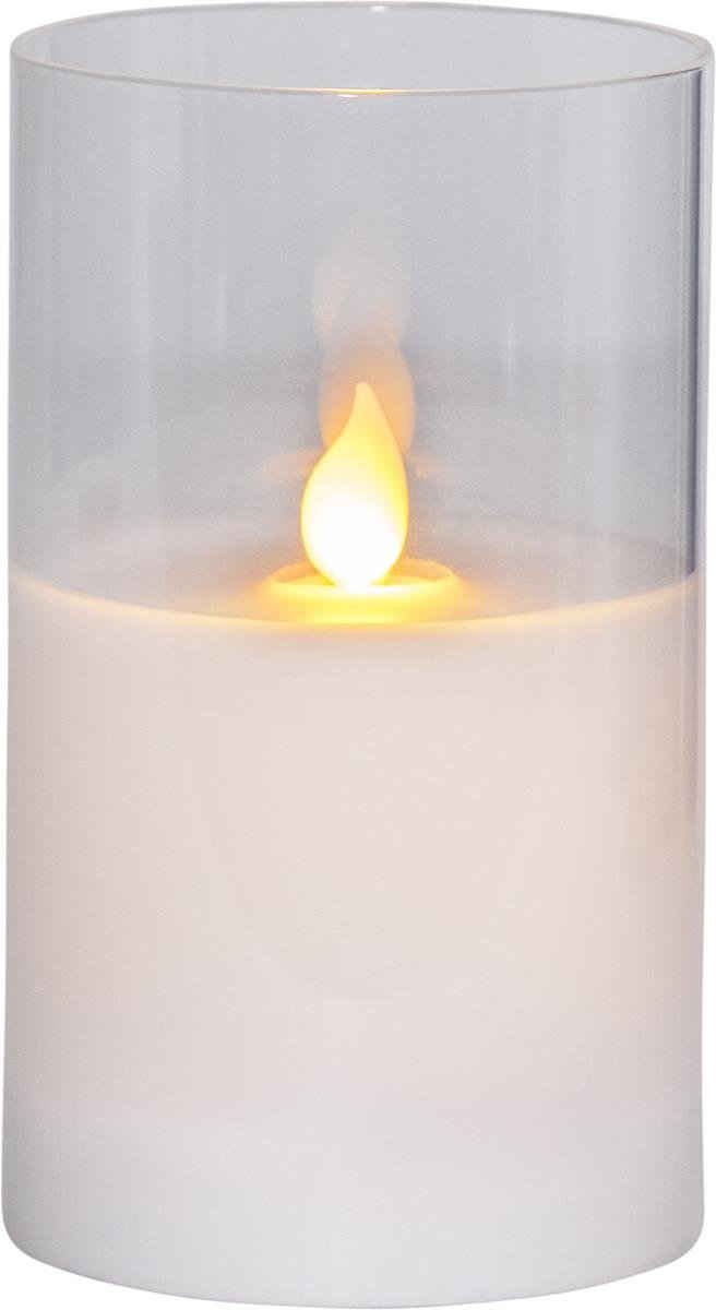 STAR TRADING LED-Kerze Windlicht im Glas Echtwachs flackernde Flamme Timer H: 12,5cm weiß