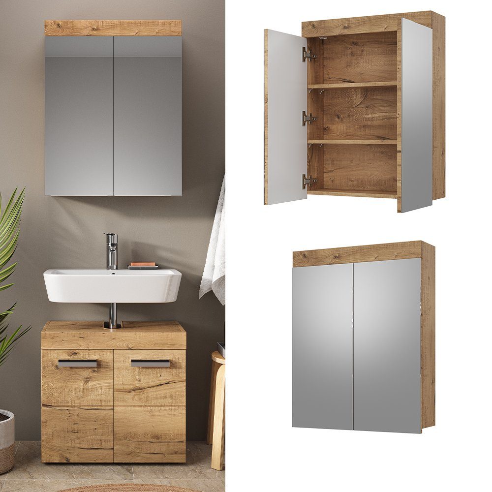 Vicco Badezimmerspiegelschrank Luna, Eiche, 60 x günstig online kaufen
