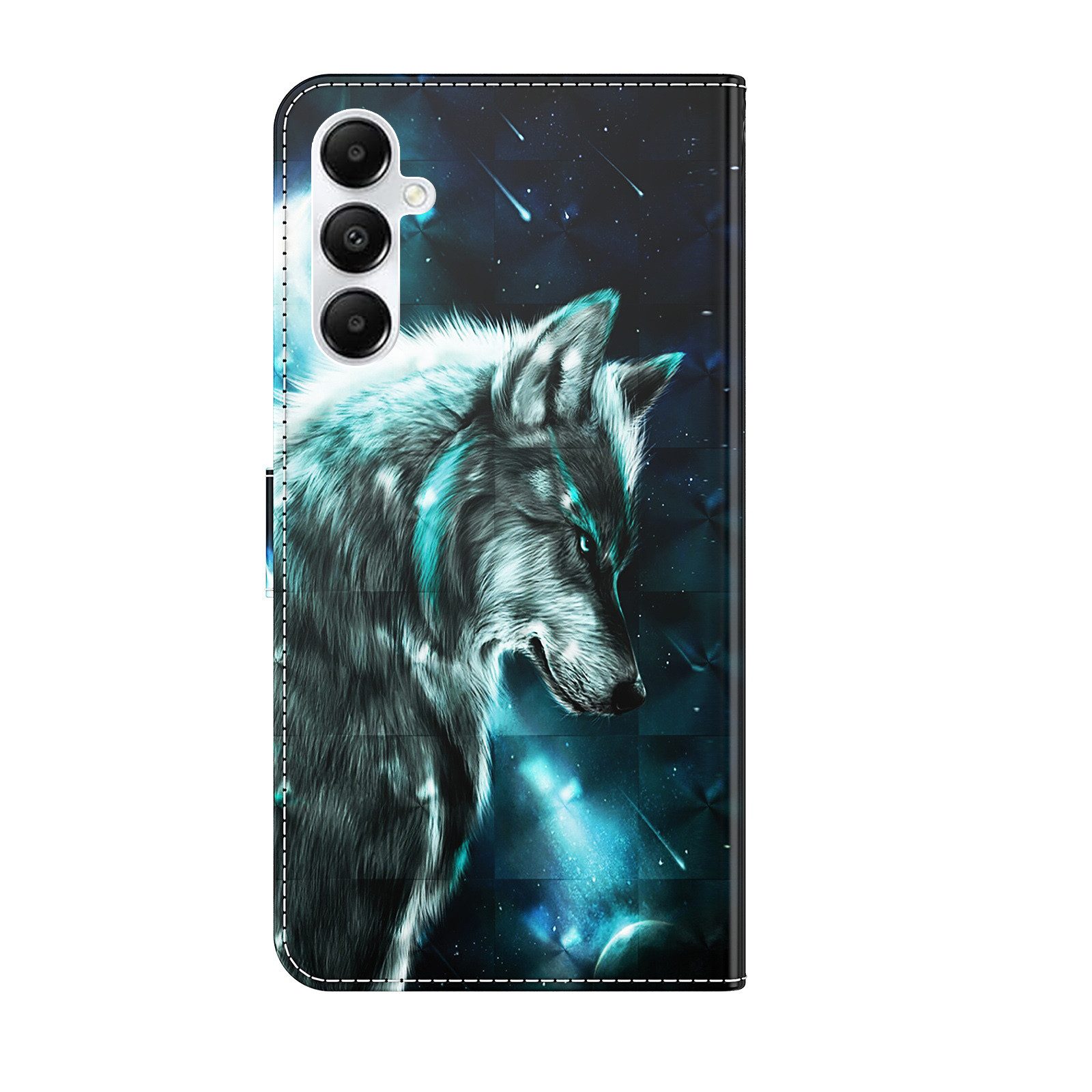 CLM-Tech Handytasche für Samsung Galaxy A16 / A17 5G Hülle aus Kunstleder Klapphülle (Wolf blau schwarz, Handyhülle mit Standfunktion - Wallet Flip Case inklusive Kartenfächer), Cover mit Magnetverschluss