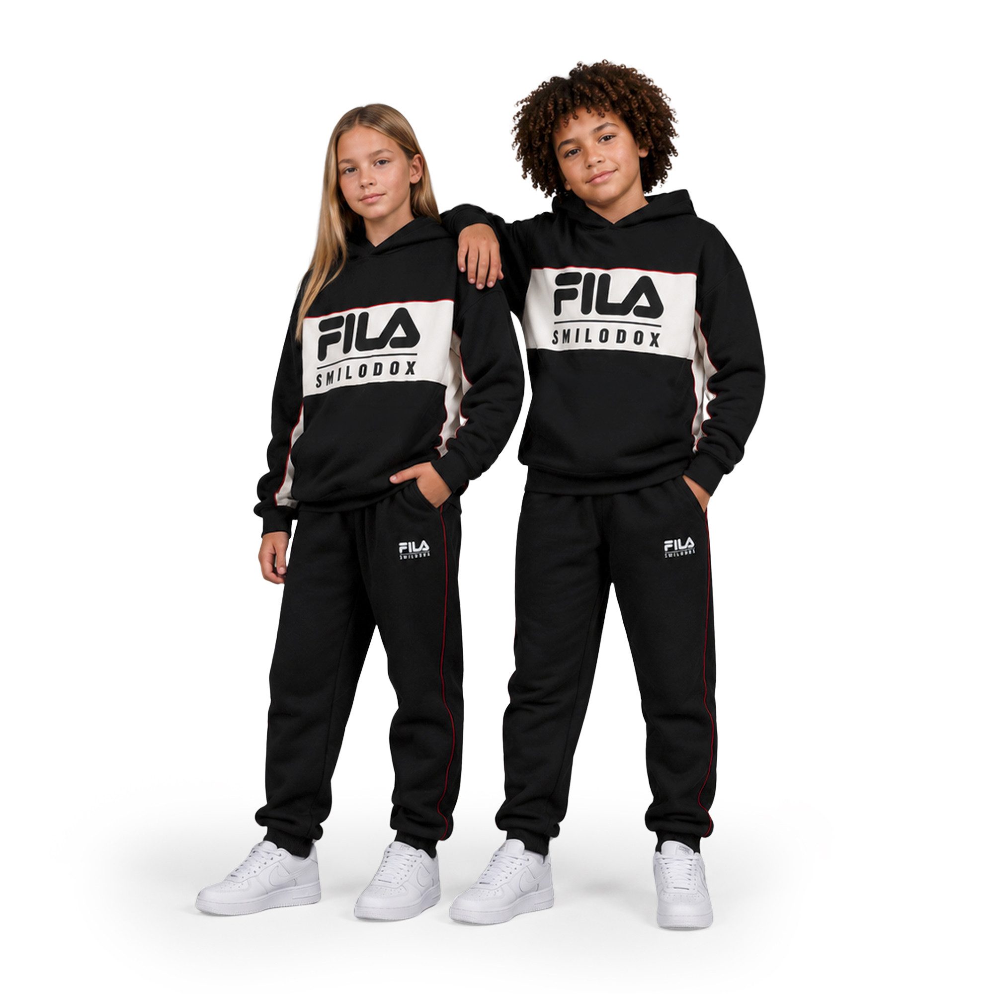 Smilodox Jogginganzug Maye Kinder, Fila Trainingsanzug Baumwolle, Sportanzug, Outfit Set, 2-teilig Set, Color Block, Kontraststreifen, Gym & Sporbekleidung