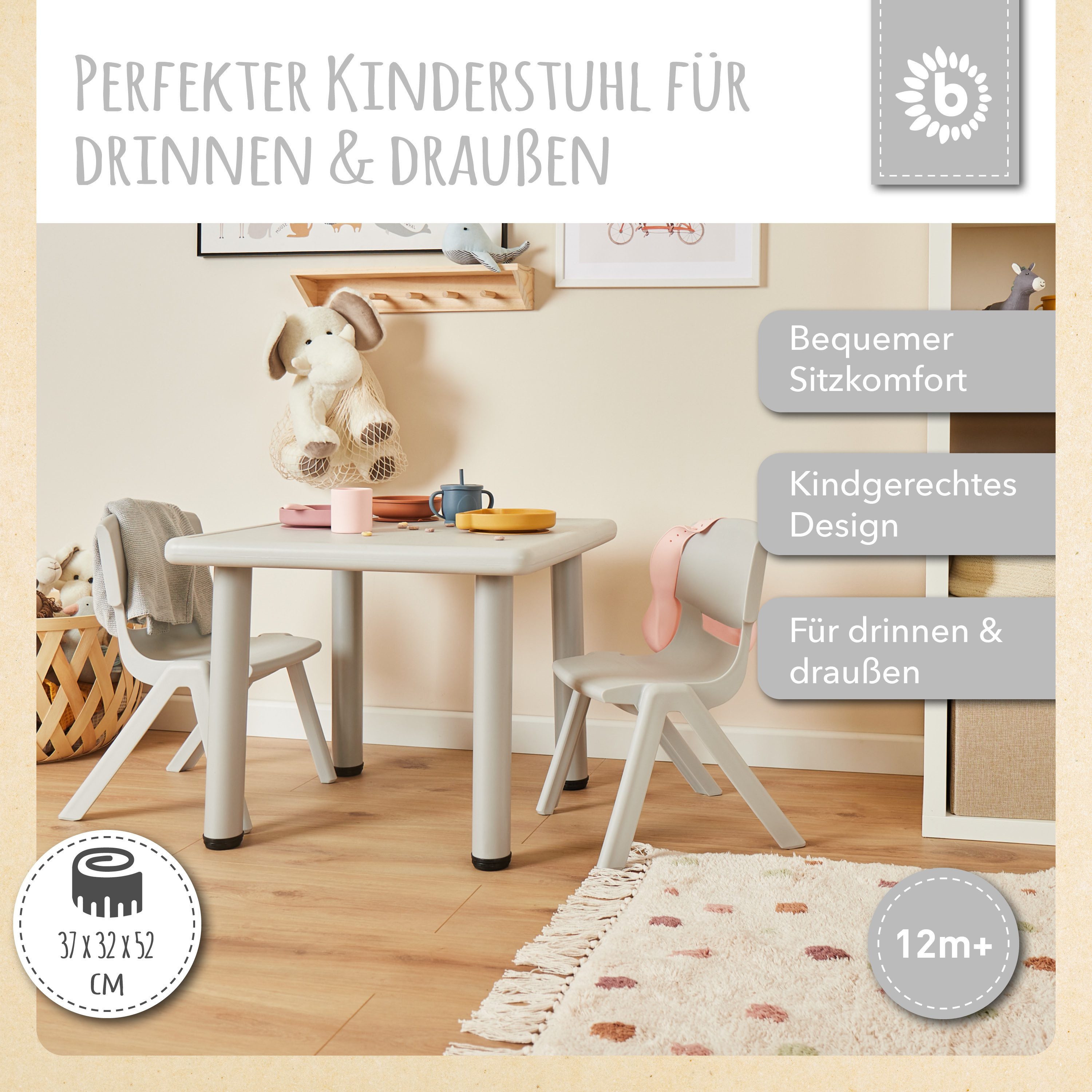 BIECO Stuhl Bieco Kinderstuhl bis 80kg Stapelbar, Kippsicher Kinder Stuhl günstig online kaufen