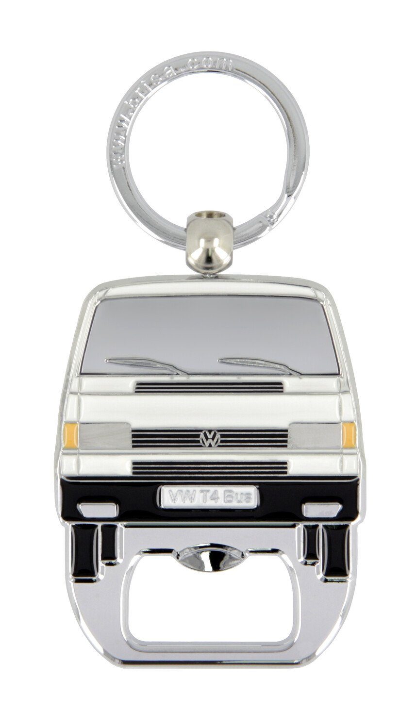 VW Collection by BRISA Schlüsselanhänger Volkswagen Schlüsselring mit Flaschenöffner im T4 Bulli Bus Design, Integrierter Flaschenöffner Weiß