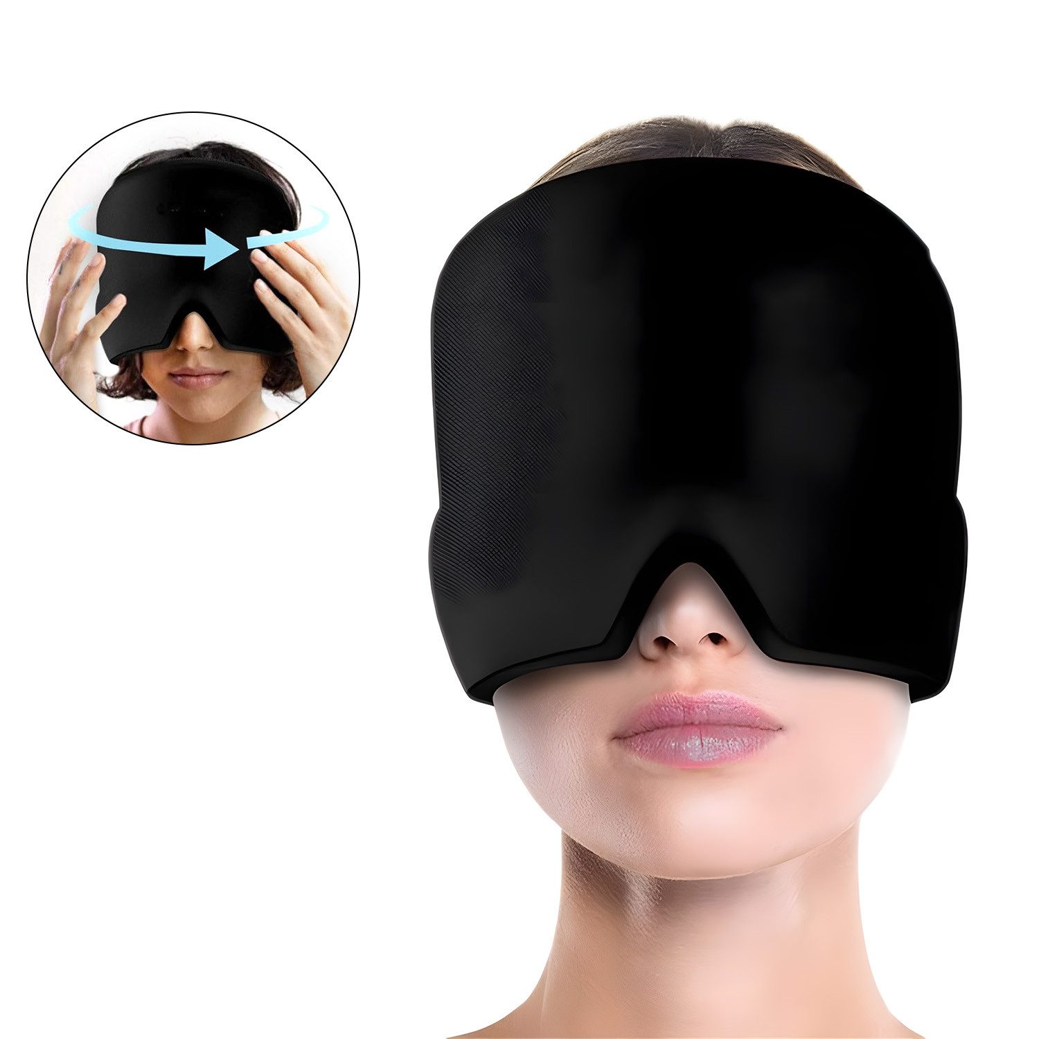 HEYHIPPO Augenbinde Gel-Kühlkappe für Kopf & Augen –doppelschichtige Gel-Füllung, Schwarz, Elastische Kühlhaube 300g– für Kalt- & Wärmeanwendung, Wiederverwendbare Gel-Kühlmaske – 360° Kühlkappe für Kopf & Augen
