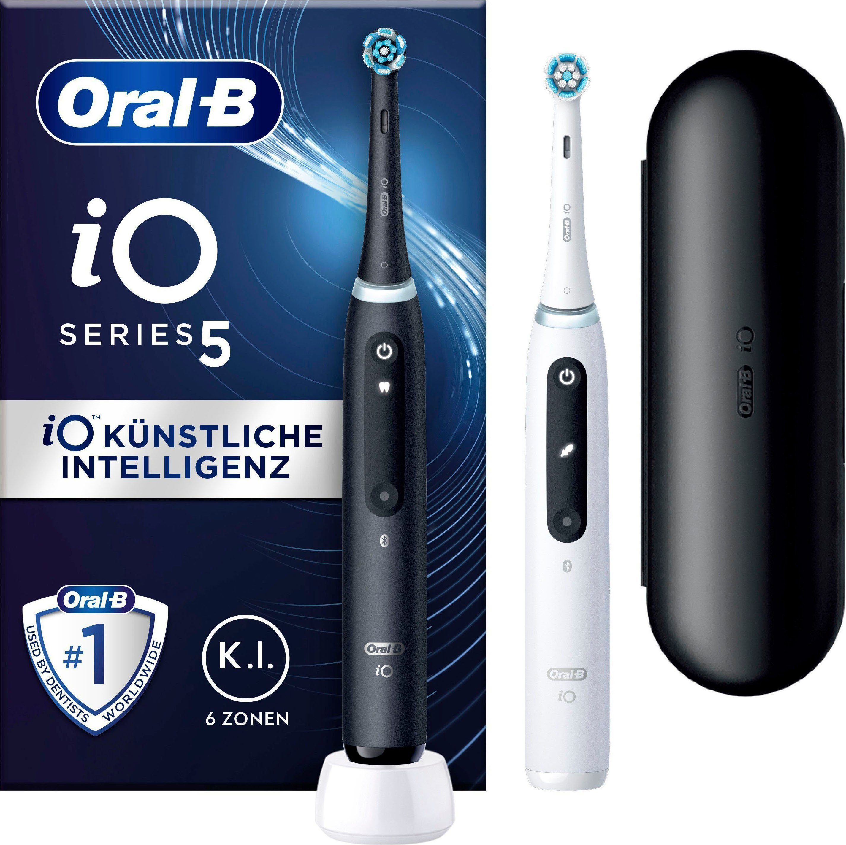 Oral B Elektrische Zahnbürste iO 5 Duopack, Aufsteckbürsten: 2 St., mit  Magnet-Technologie, LED-Anzeige, 5 Putzmodi, Reiseetui