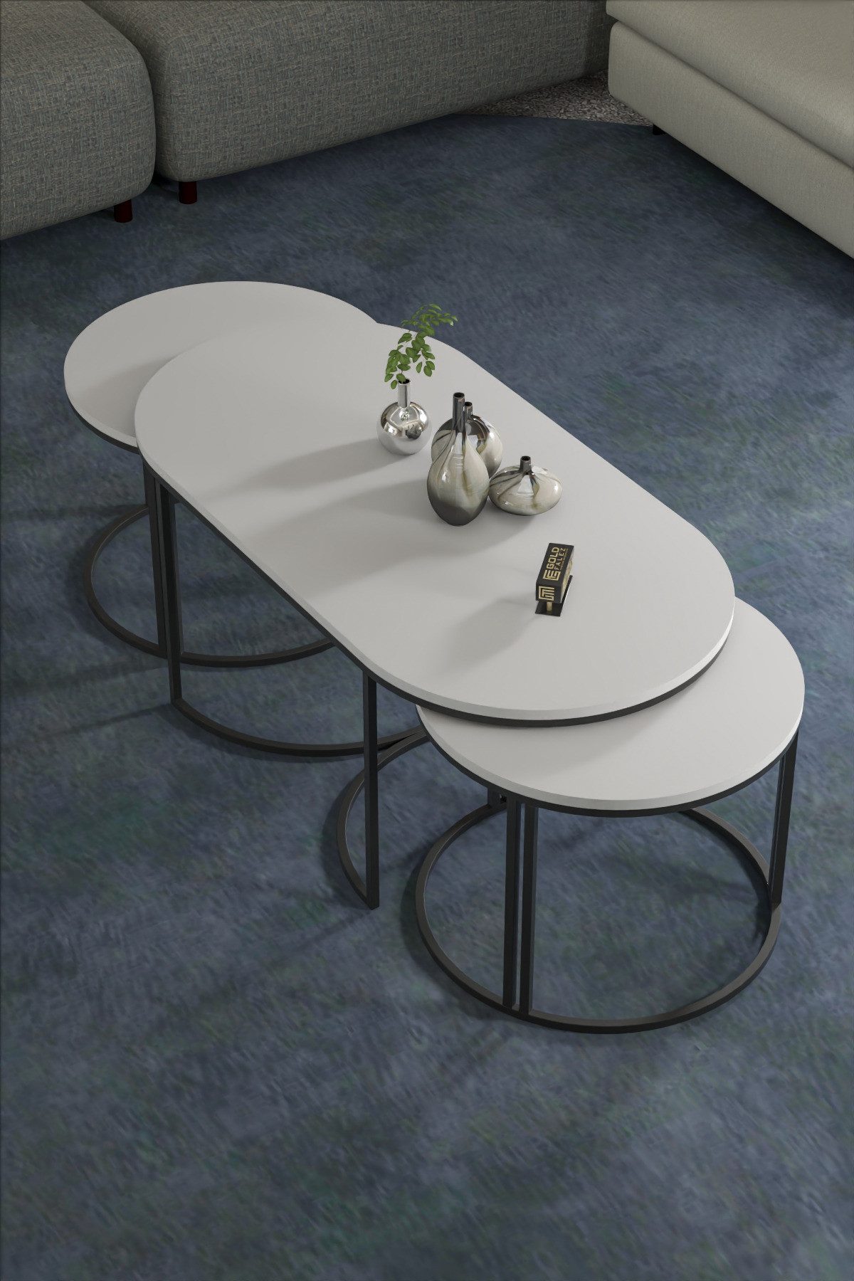 en.casa Couchtisch (3-St., 3-teilig: Couchtisch + 2 Beistelltische), 3-teiliges Set, rechteckig + rund 89322070