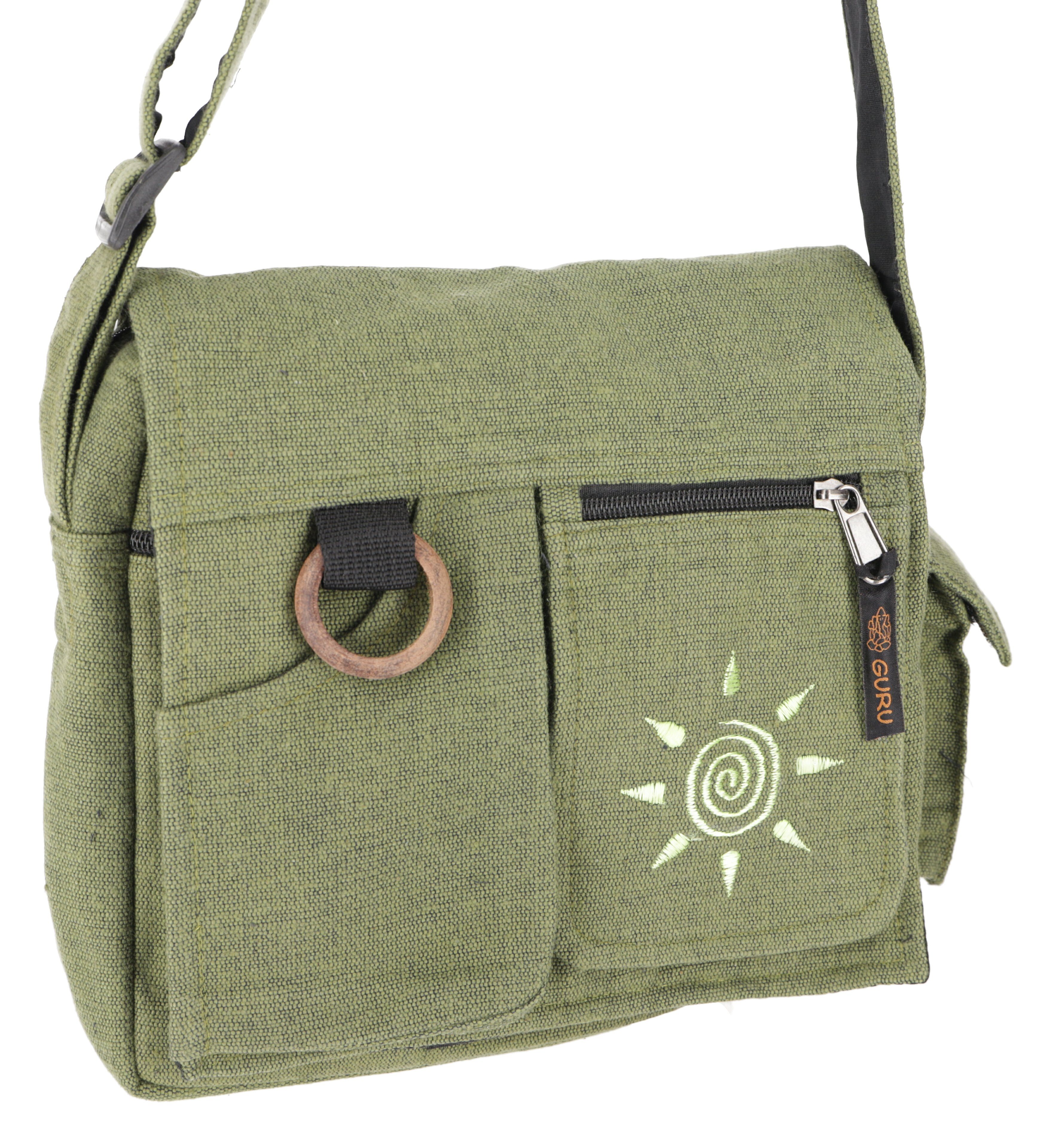 Guru-Shop Schultertasche Boho Schultertasche, Sonne,.. Sonne/ Hippie grün Tasche