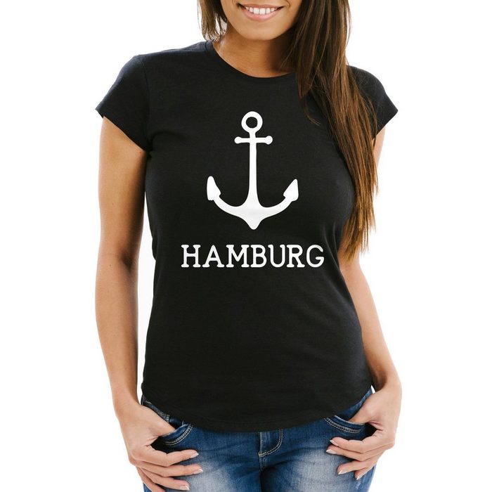 MoonWorks Print-Shirt Damen T-Shirt mit Anker Aufdruck Hamburg Moonworks® mit Print