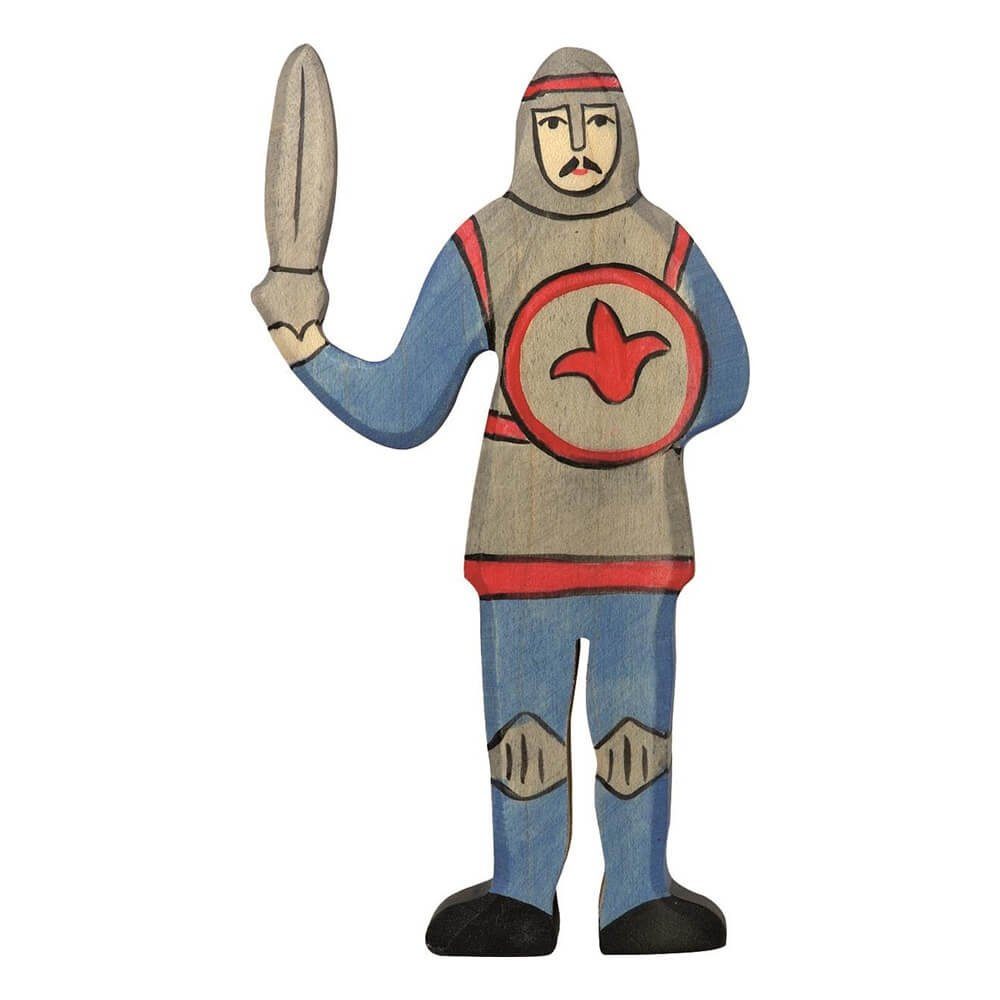 Holztiger Tierfigur HOLZTIGER Ritter aus - Holz kämpfend, blau
