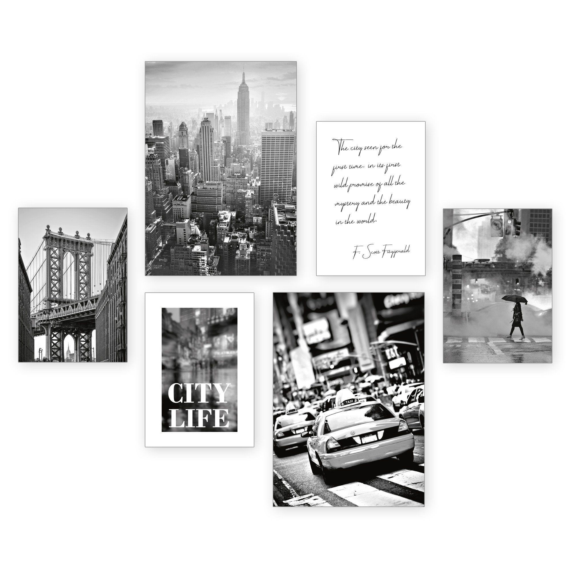 Kreative Feder Poster, City, Metropole, New York, Wolkenkratzer, Taxi, Straße (Set, 6 St), 6-teiliges Poster-Set, Wandbild, Posterwand, optional mit Rahmen. € 34,95