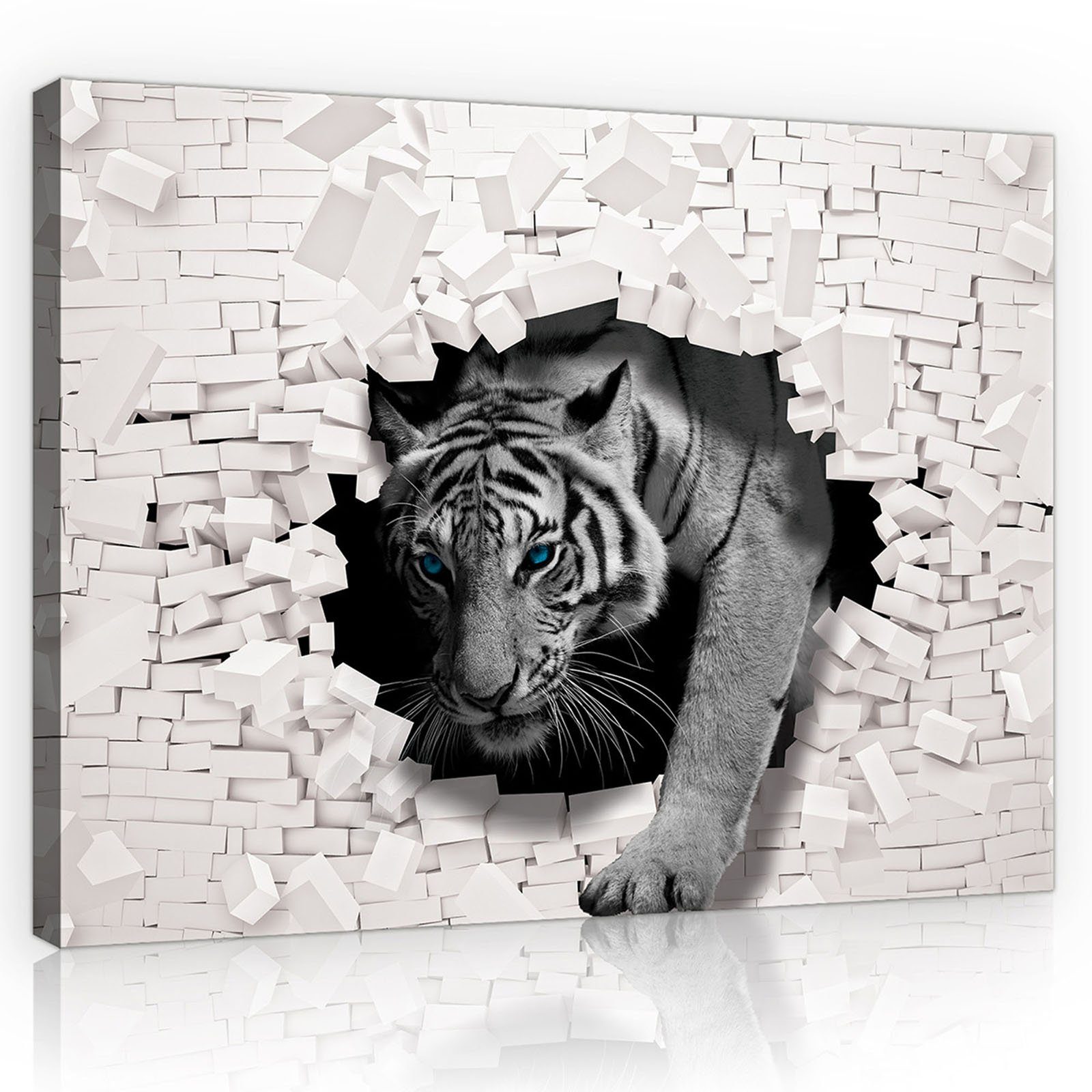 Wallarena Leinwandbild Abstrakt Tiger Tiere Grau Modern XXL Leinwandbilder Wandbild Groß, Tiger (Einteilig, 1 St), Wand Deko Wohnzimmer Badezimmer Küche Leinwandbild Изображения Modern 60x40