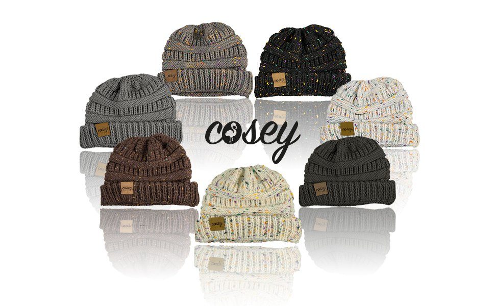 cosey Strickmütze Pferdeschwanz-Mütze mit Zopfloch für Damen und Mädchen (gesprenkelt oder einfarbig)
