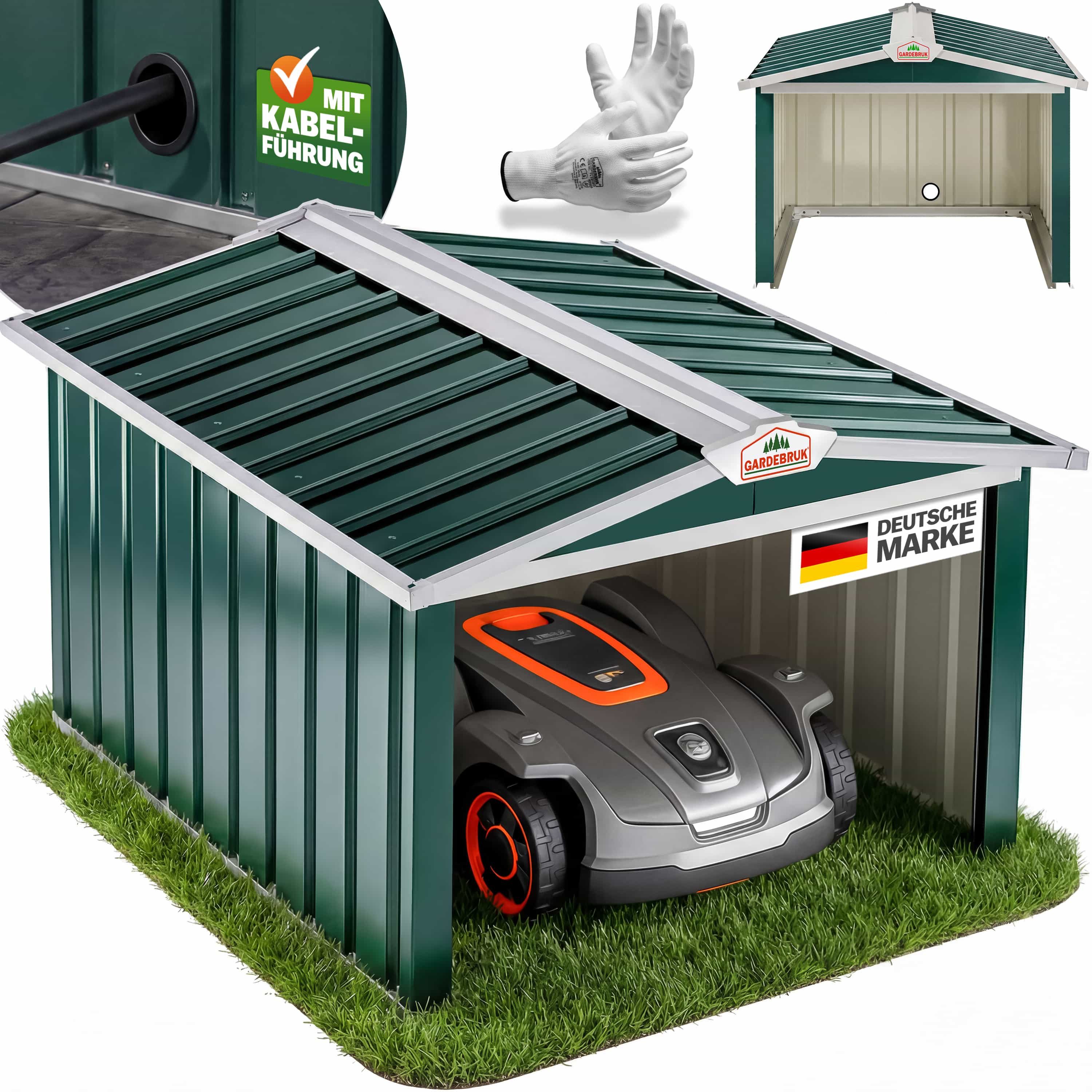 Gardebruk Mähroboter-Garage, Satteldach Metall 86x100x63cm Witterungsbeständig 4x Erdanker Carport