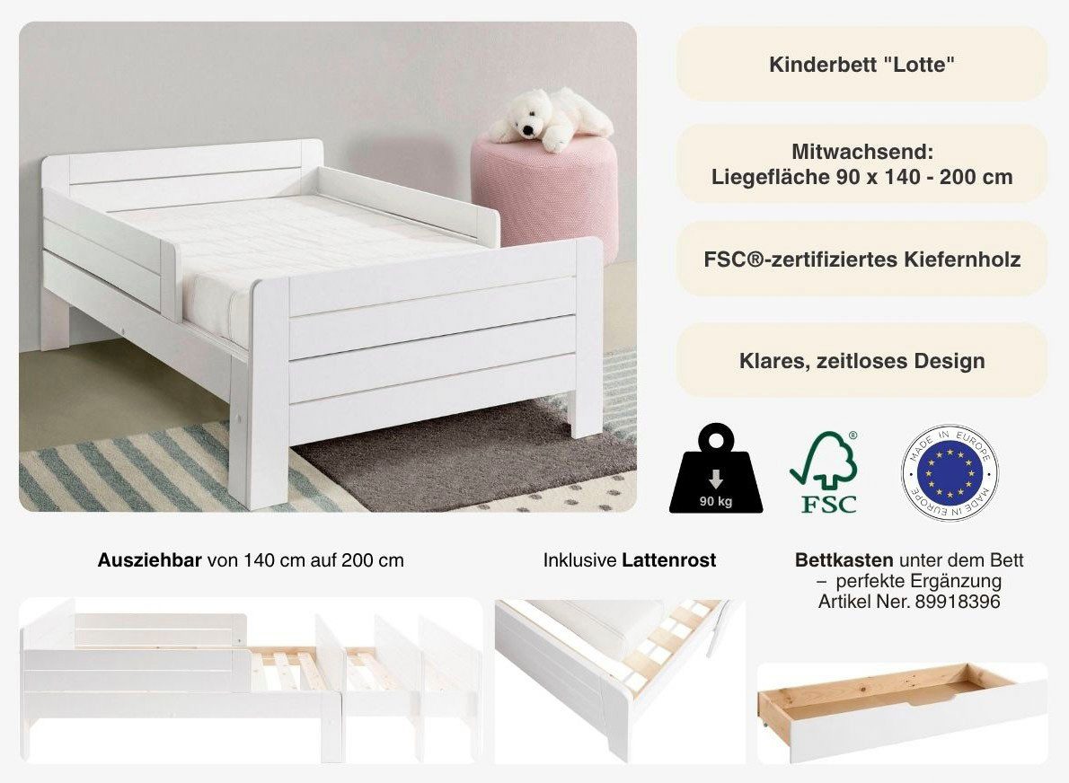 OTTO home Funktionsbett "LOTTE " Kinderbett mit Rausfallschutz, Schublade optional, Mitwachsend, FSC® zertifiziertes Massivholz – Bild 3 von 5